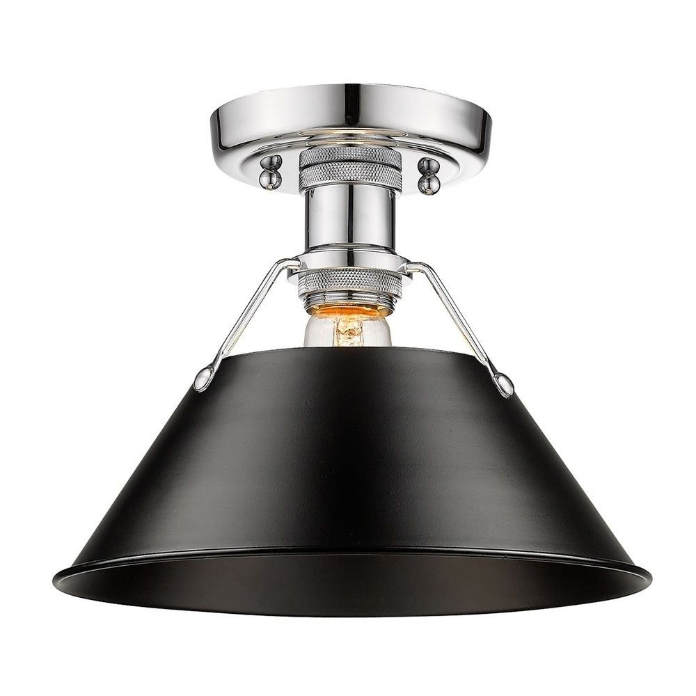 Orwell Ch Flush Mount In Chrome With Black Shade, Golden In Favorite Kraker 1 Light Single Cylinder Pendants (View 21 of 25)