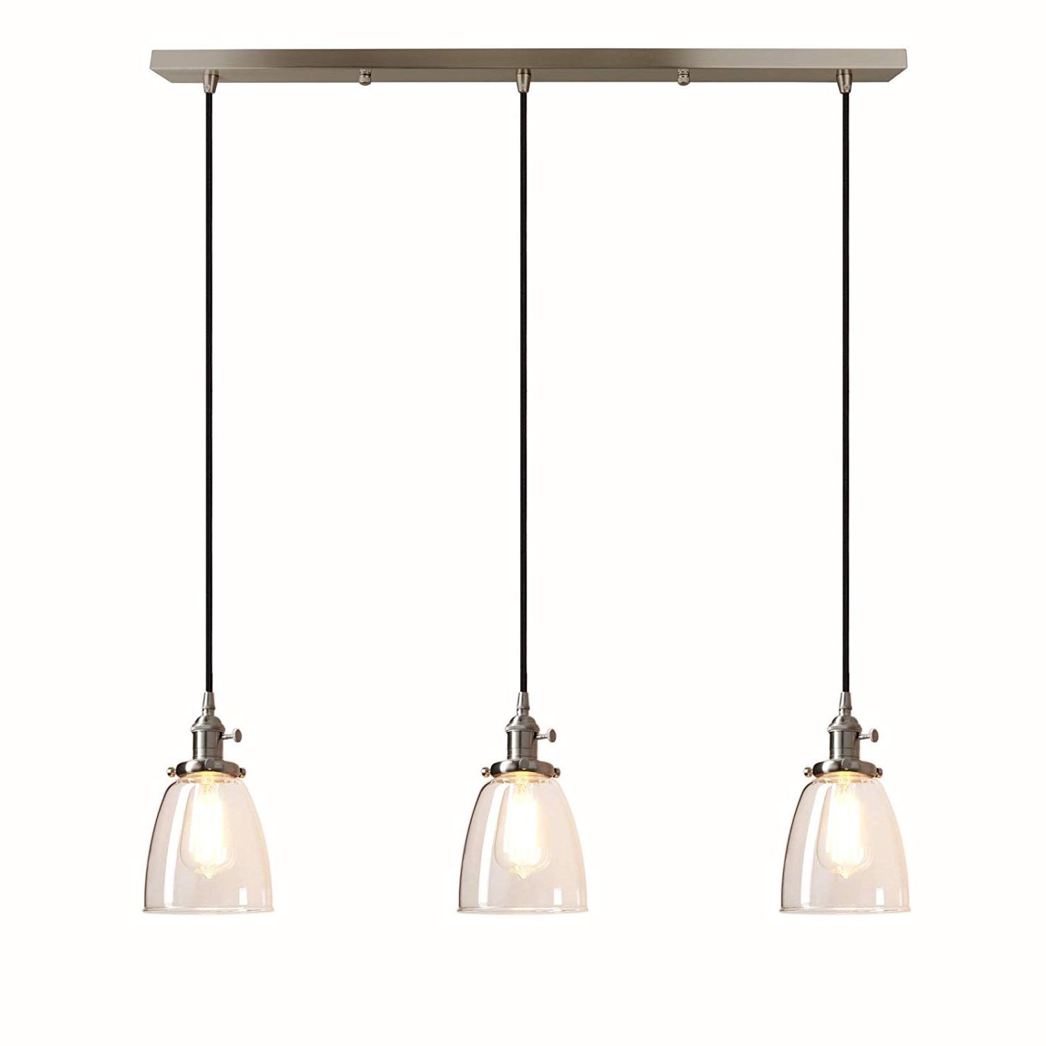 Pathson Industrial 3 Light Pendant Lighting Kitchen Island Hanging Lamps  With Oval Clear Glass Shade Chandelier Ceiling Light Fixture (brushed Steel) Pertaining To Preferred Bautista 6 Light Kitchen Island Bulb Pendants (View 13 of 25)