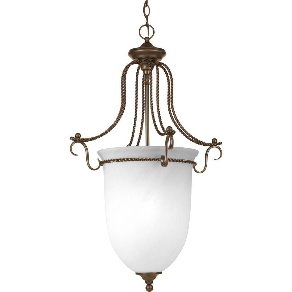 Preferred Progress Lighting Avalon Collection 3 Light Antique Bronze Foyer Pendant  With Alabaster Glass With Regard To 3 Light Single Urn Pendants (View 16 of 25)