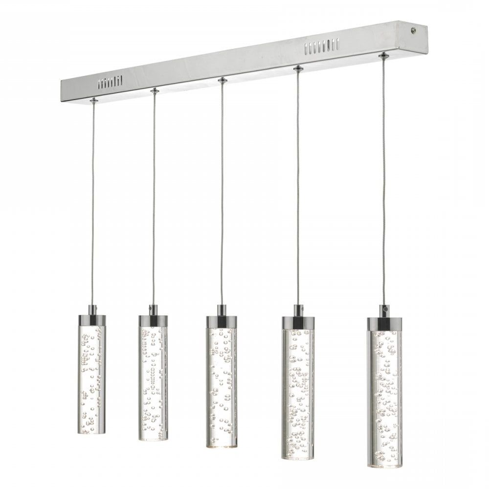 Preferred Suki 5 Light Shaded Chandeliers Pertaining To Suk0550 Suki 5 Light Led Ceiling Bar Pendant In Polished Chrome Finish With  Acrylic Bubbles Shades (View 11 of 25)