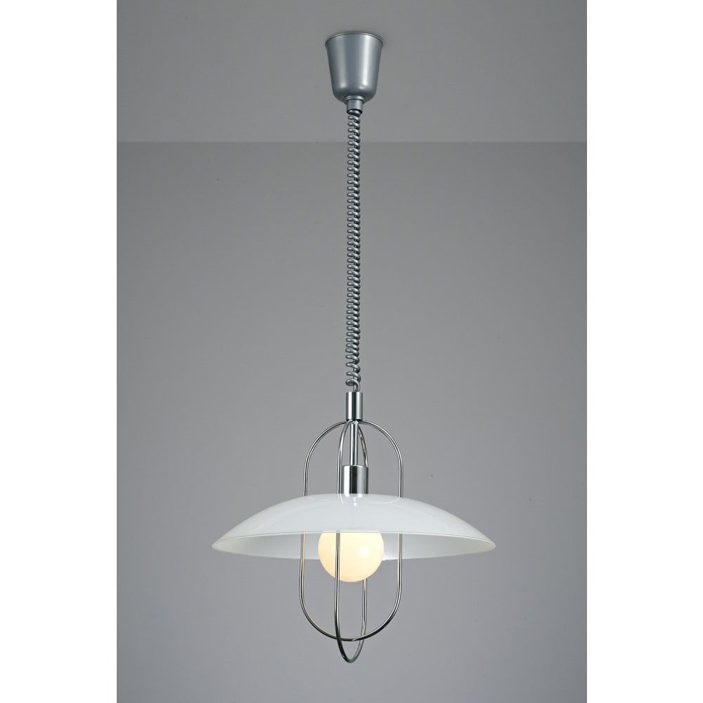 Riva Single Light Rise And Fall Ceiling Pendant In Polished Chrome Finish  With Opal Glass Shade With Most Recently Released Terry 1 Light Single Bell Pendants (View 11 of 25)