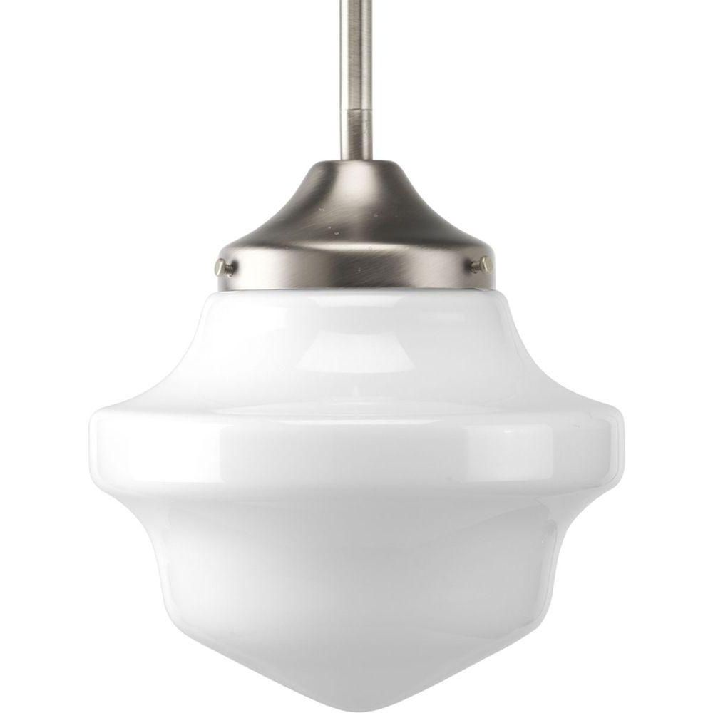 Schoolhouse Collection 1 Light Brushed Nickel Mini Pendant With White Opal  Glass Throughout Favorite Nadine 1 Light Single Schoolhouse Pendants (View 19 of 25)