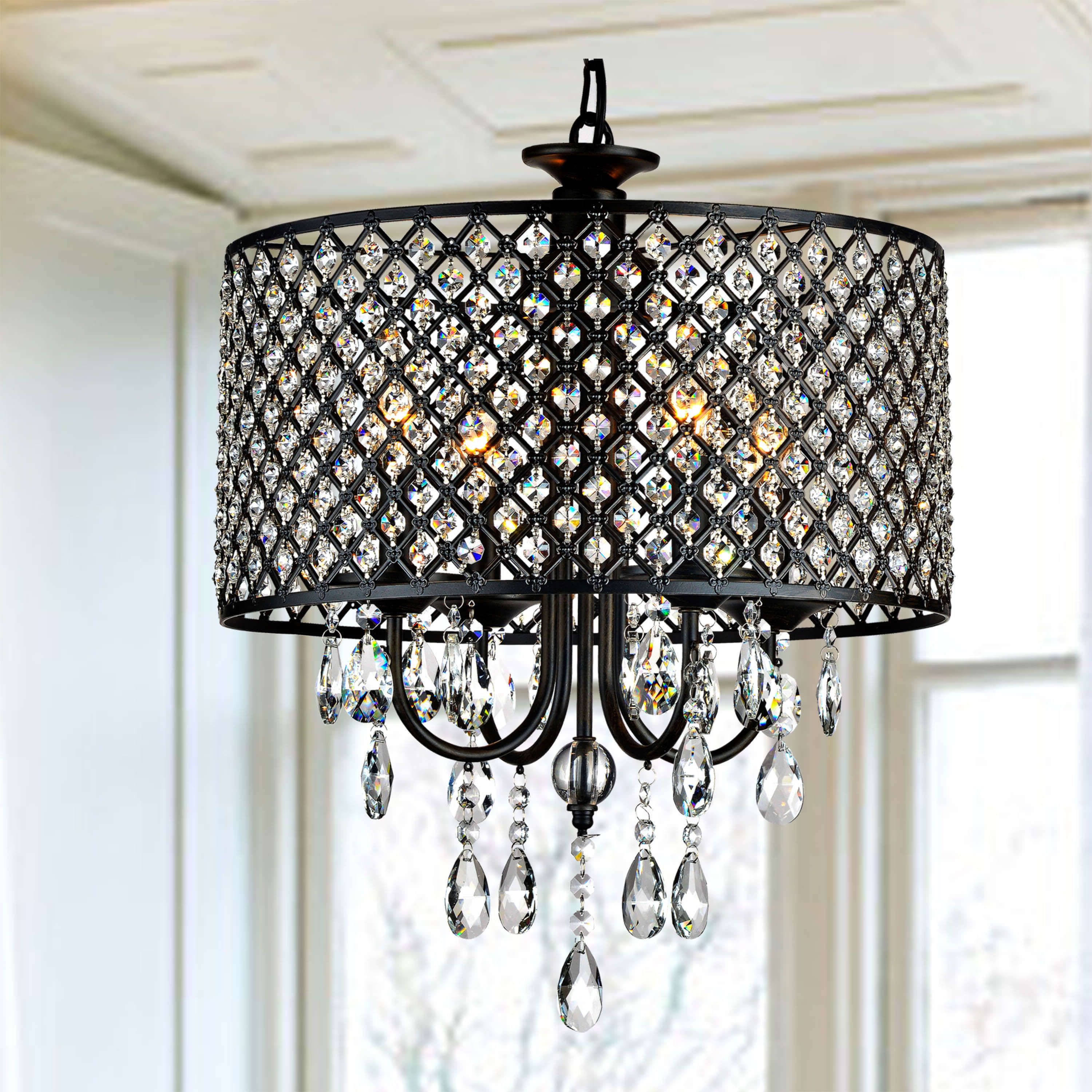 Silver Orchid Berger Antique Black 4 Light Round Crystal Chandelier For Favorite Emaria 4 Light Unique / Statement Chandeliers (View 13 of 25)