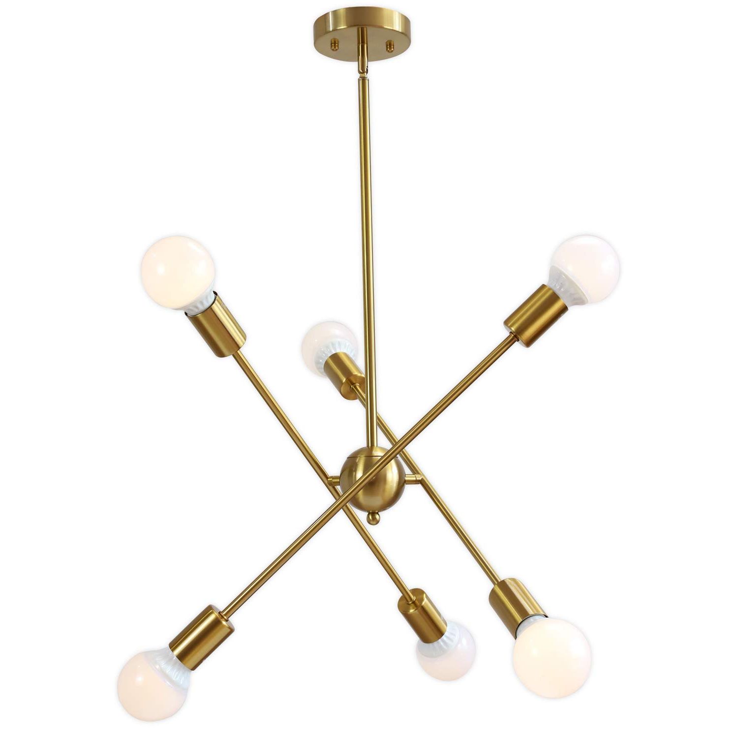 Tudolight Sputnik Chandelier Brushed Brass 6 Lights Modern Pendant Lighting  Gold Mid Century Ceiling Light Fixture Ul Listed For Kitchen Dining Room With Current Bautista 6 Light Sputnik Chandeliers (View 18 of 25)