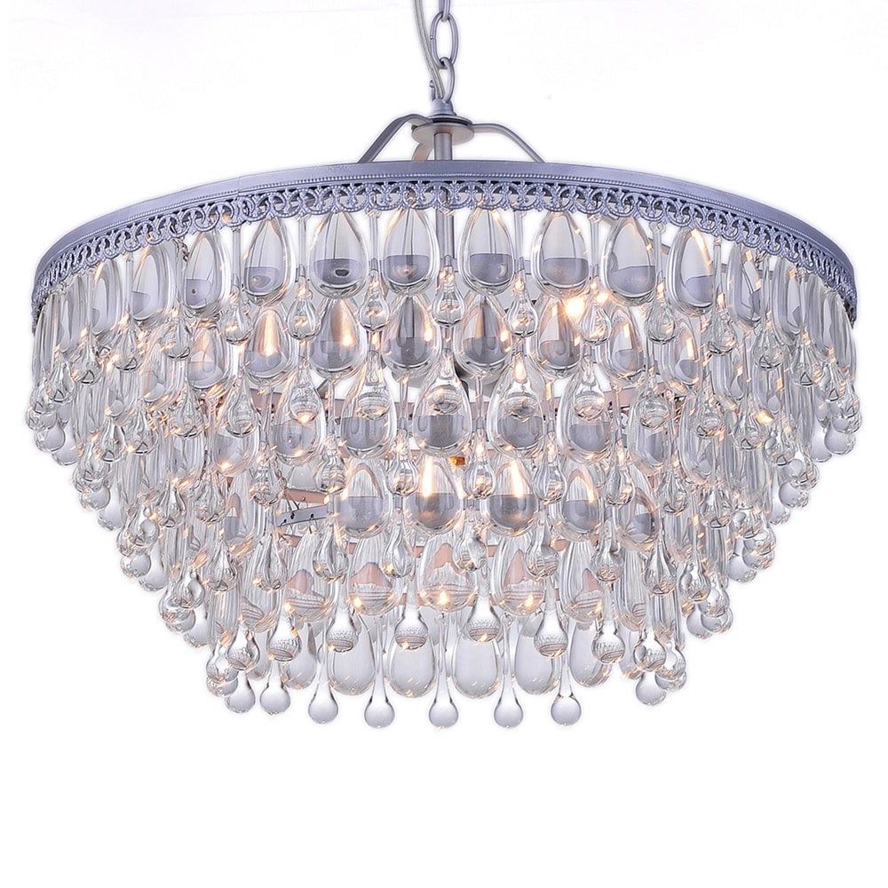 Wesley Crystal 6 Light Chandelier With Clear Teardrop Beads For Newest Bramers 6 Light Novelty Chandeliers (View 6 of 25)