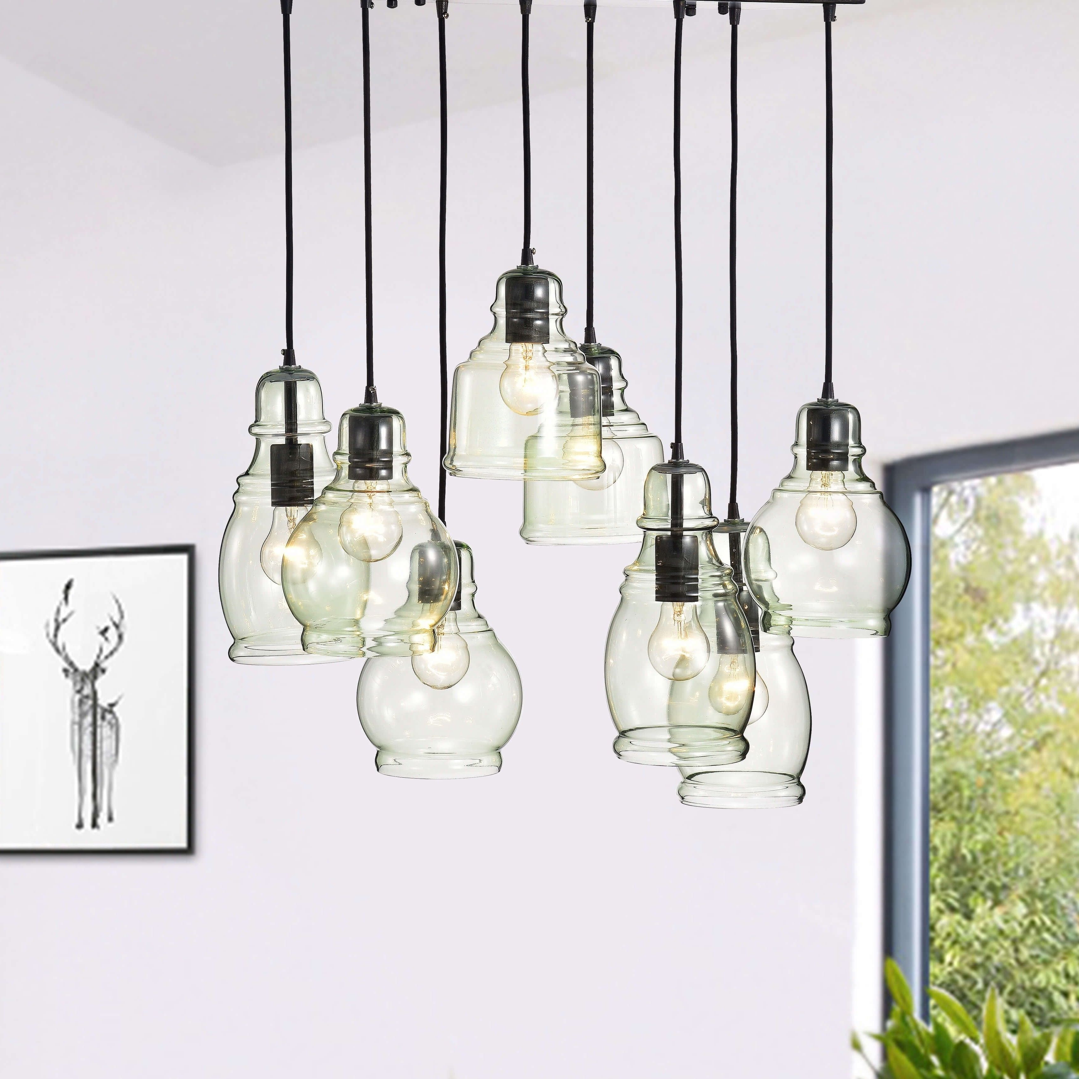 Widely Used Pruett Cognac Glass 8 Light Cluster Pendants With Mariana Antique Black 8 Light Clear Light Green Glass (Photo 18 of 25)