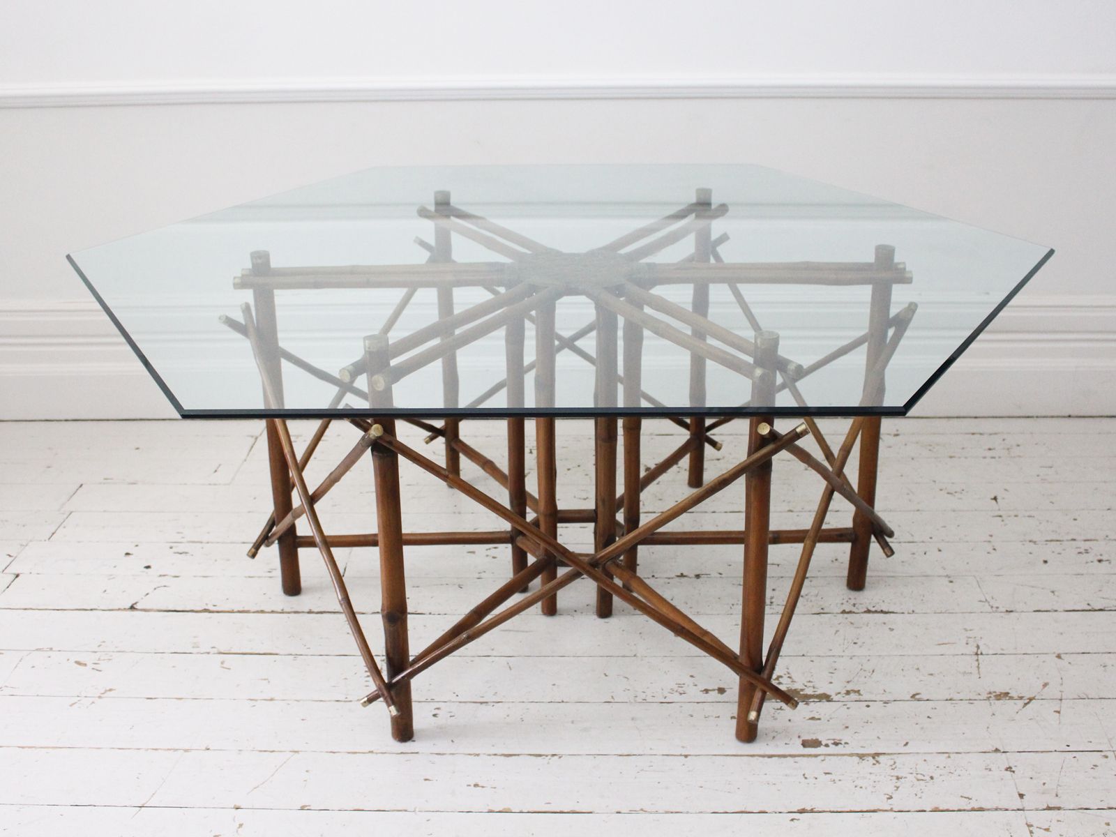 A 1960’s John Wisner For Ficks Reed Bamboo, Brass & Glass Hexagonal Dining  Table Throughout Popular Reed Extending Dining Tables (View 16 of 25)