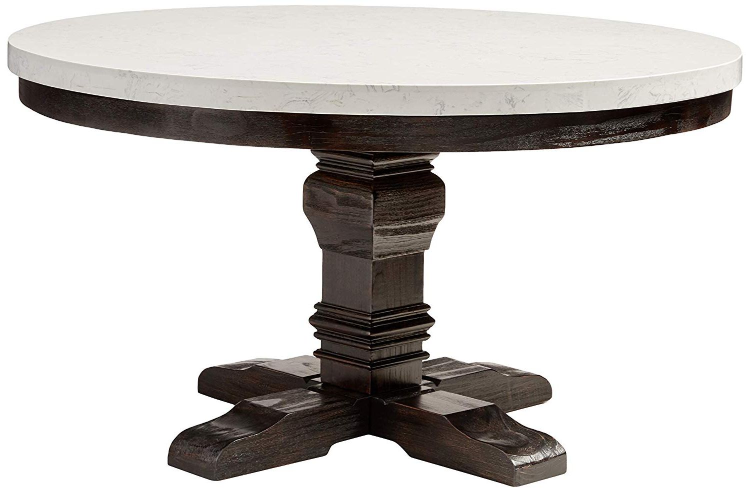 Acme Furniture Nolan Pedestal Dining Table, White Marble/salvage Dark Oak Regarding Newest Nolan Round Pedestal Dining Tables (View 12 of 25)