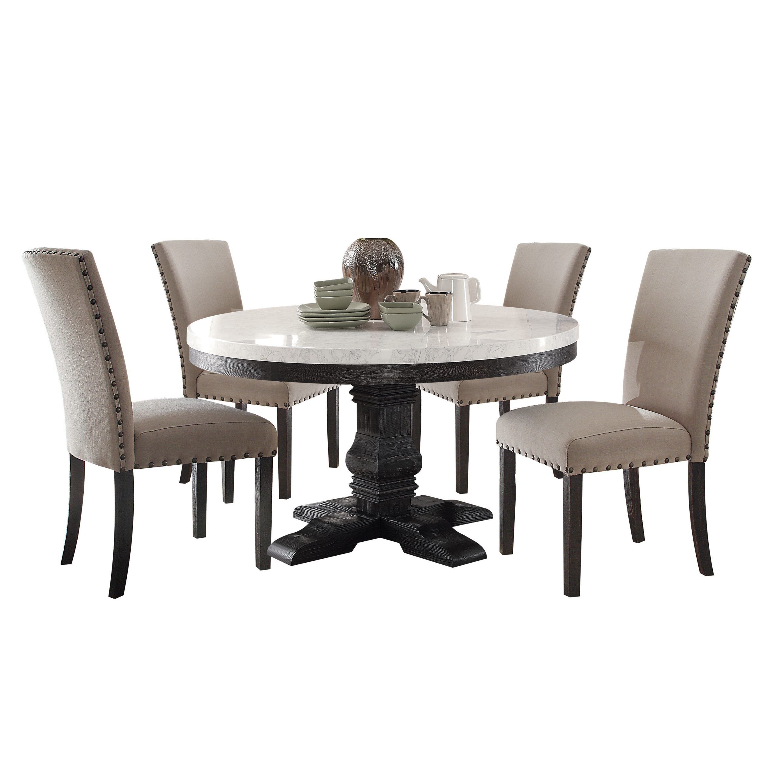 Acme Nolan Pedestal Round Dining Table, White Marble & Weathered Black (View 9 of 25)