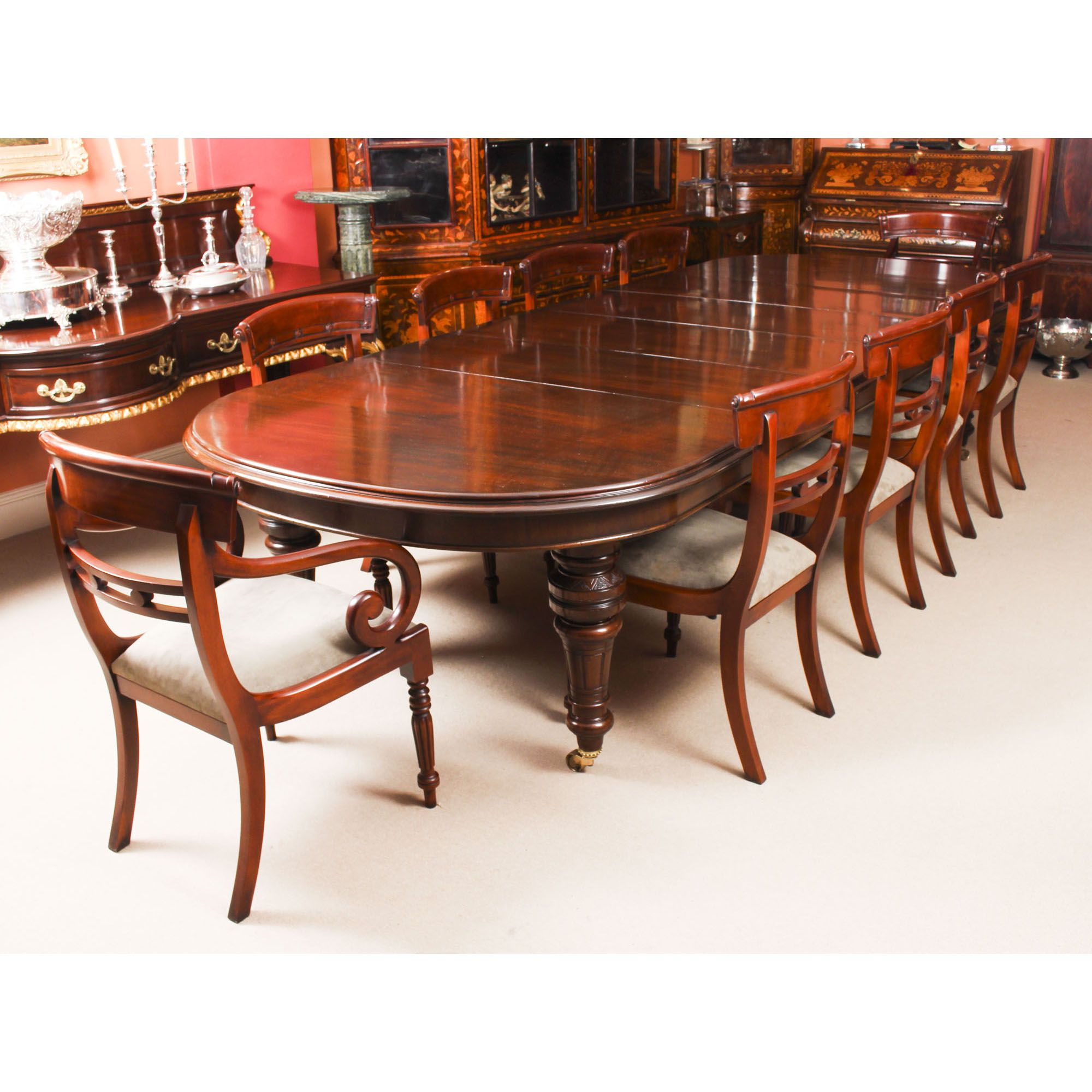 Antique Victorian Mahogany Dining Table C1870 & 10 Chairs Inside Most Recent Rustic Mahogany Extending Dining Tables (View 14 of 25)