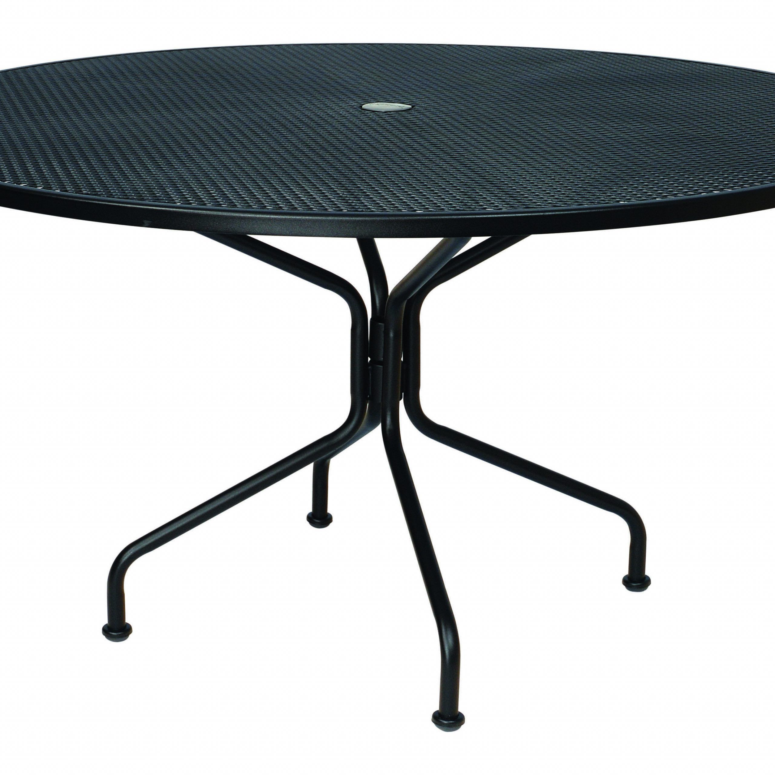 Aztec Round Pedestal Dining Tables Within Best And Newest Woodard Wrought Iron 54 Round 8 Spoke Table With Umbrella Hole (View 24 of 25)