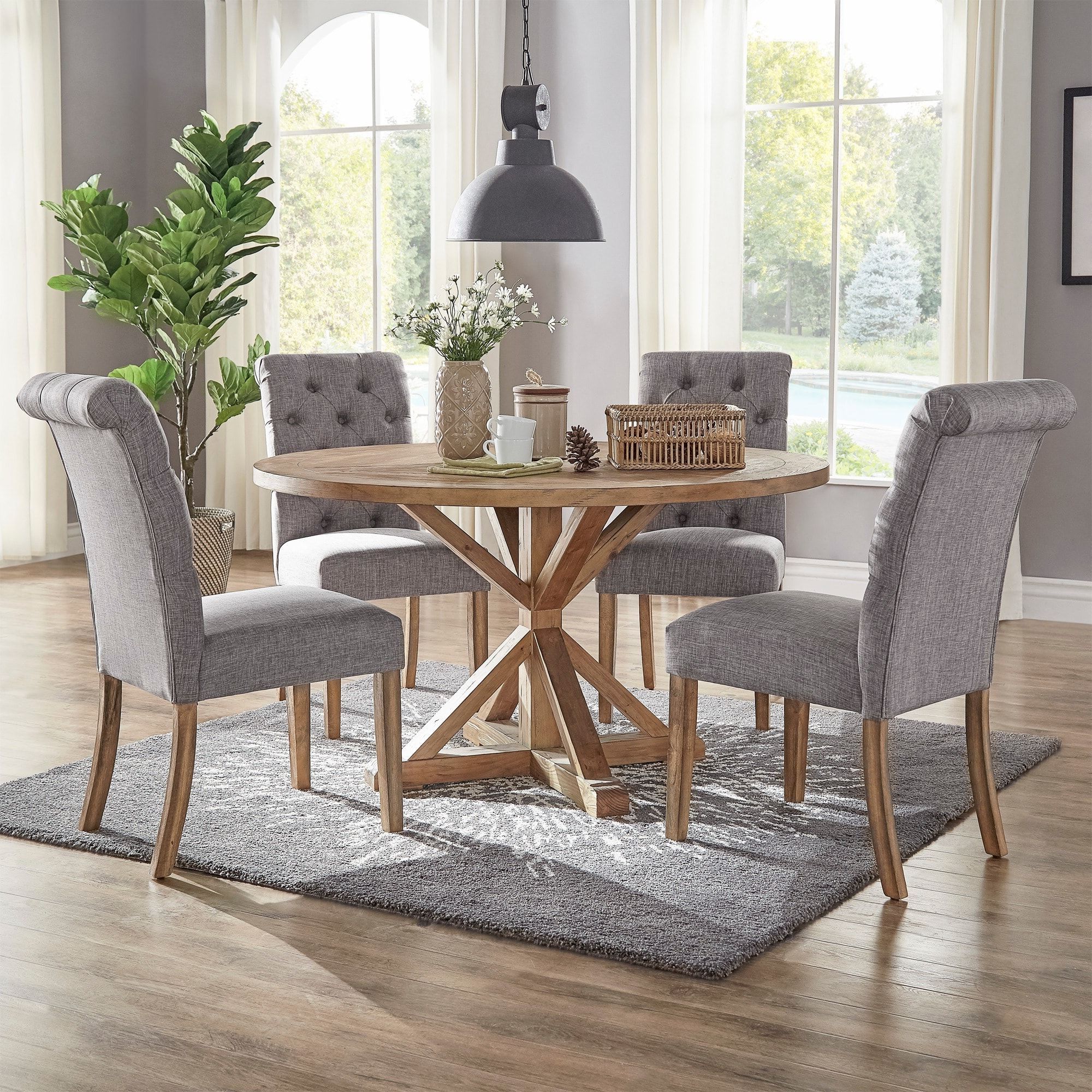 Benchwright Rustic X Base 48 Inch Round Dining Table Set For 2019 Benchwright Round Pedestal Dining Tables (View 4 of 25)
