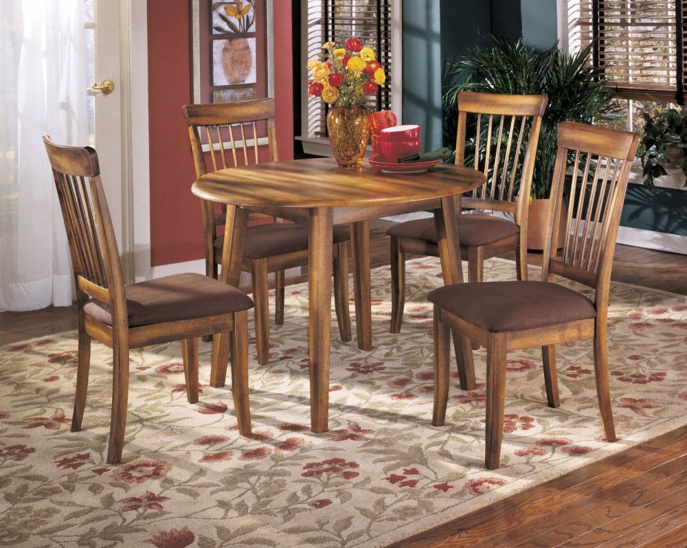 Fashionable Berringer Round Dining Room Drop Leaf Table & 4 Uph Side Chairs With Regard To Brooks Dining Tables (View 11 of 25)