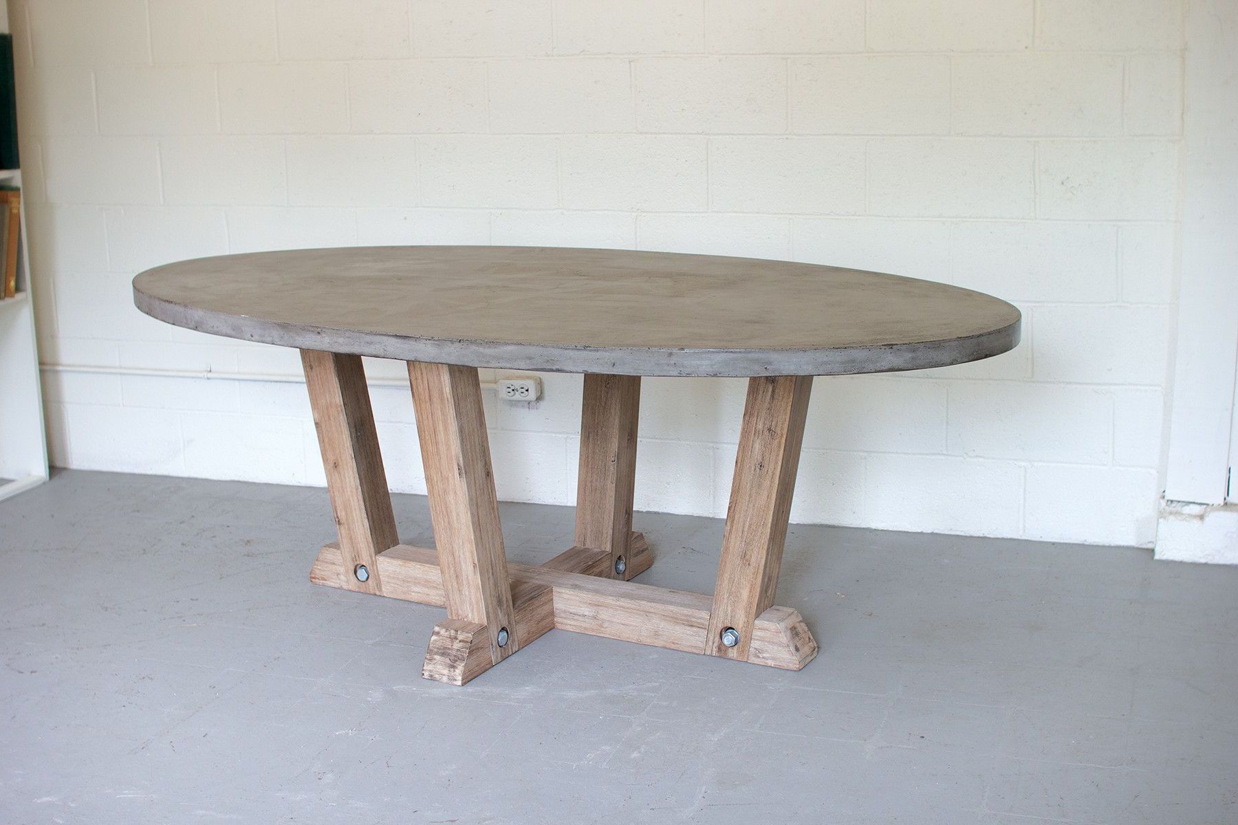 Kalalou Concrete Oval Dining Table With Wooden Base In 2019 Intended For Trendy James Adjustables Height Extending Dining Tables (View 25 of 25)