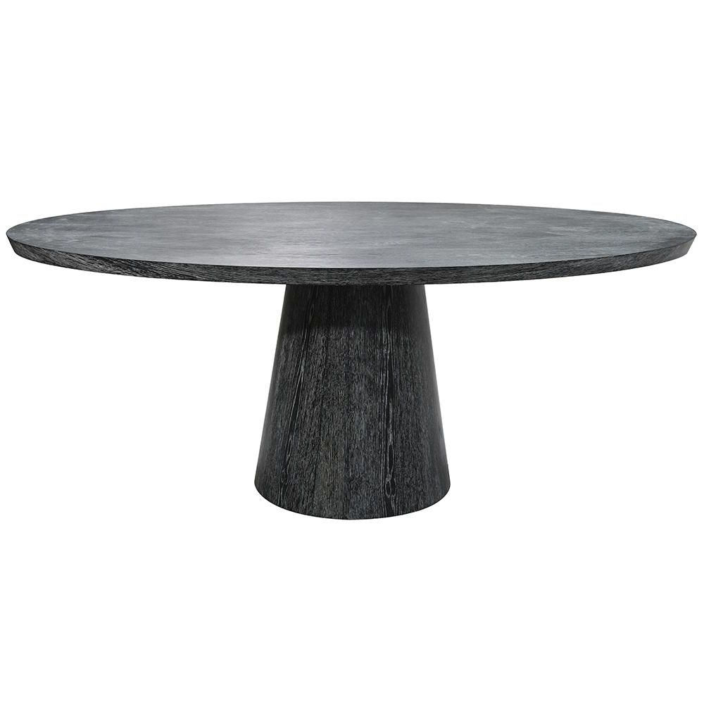 Latest Black Oval Dining Table And Chairs With Regard To Blackened Oak Benchwright Pedestal Extending Dining Tables (View 23 of 25)