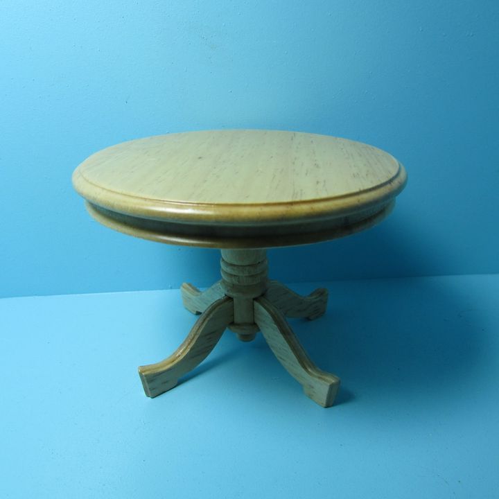 Most Current Details About Dollhouse Miniature Wood Oak Round Kitchen Dining Room Table  Pedestal Base T4259 Throughout Aztec Round Pedestal Dining Tables (View 4 of 25)