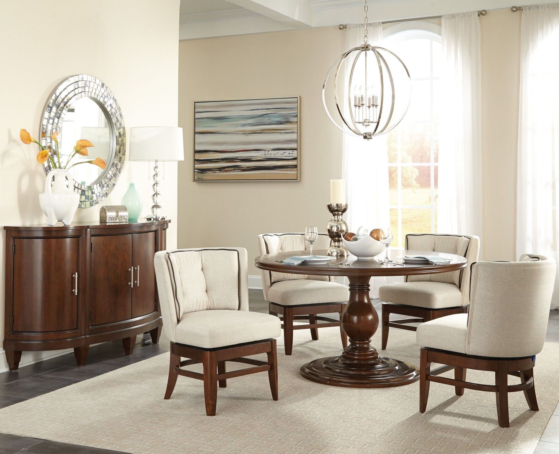 Most Popular Oratorio Cherry Round Pedestal Dining Room Set From In Warner Round Pedestal Dining Tables (View 18 of 25)