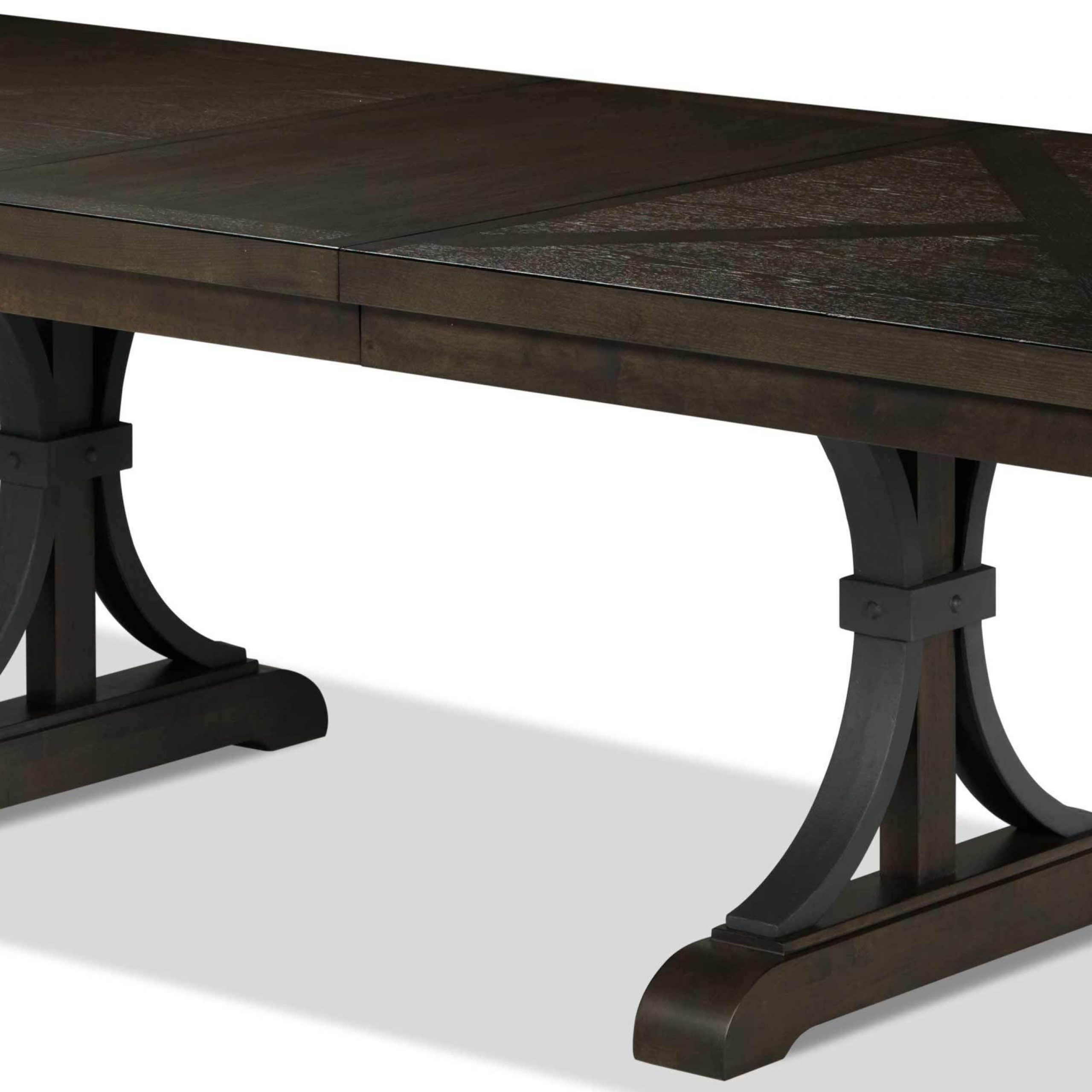 Most Recent Blackened Oak Benchwright Pedestal Extending Dining Tables With Regard To Flanigan 7 Piece Dining Set – Distressed Espresso In  (View 4 of 25)