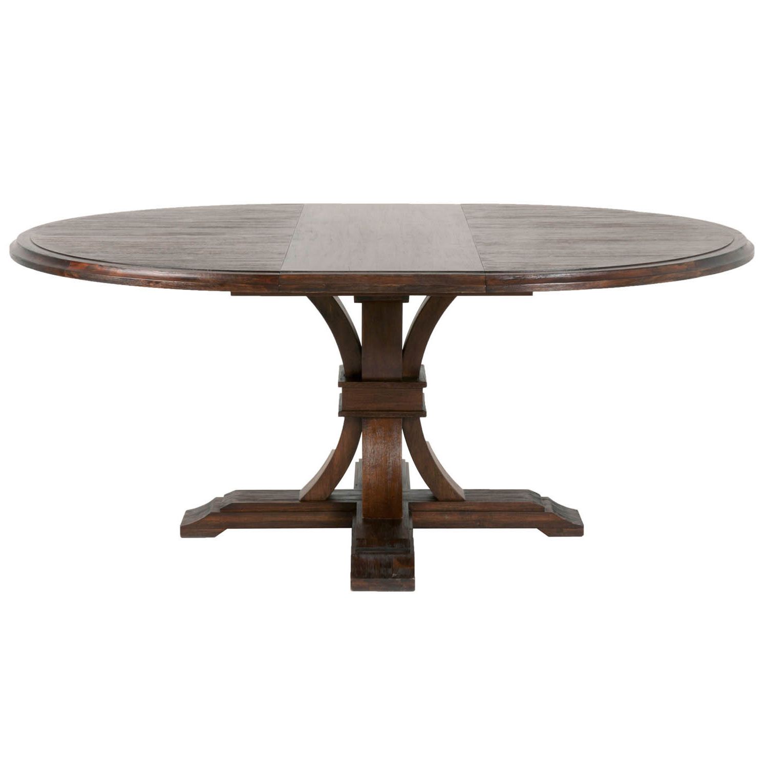 Most Recently Released Darby Round Extension Dining Table, Rustic Java – Brown Regarding Rustic Mahogany Benchwright Pedestal Extending Dining Tables (View 9 of 25)
