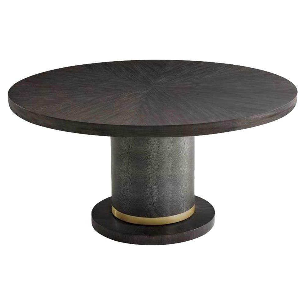 Newest Theodore Alexander Modern Sabon Round Black Wood Embossed Regarding Alexandra Round Marble Pedestal Dining Tables (View 19 of 25)