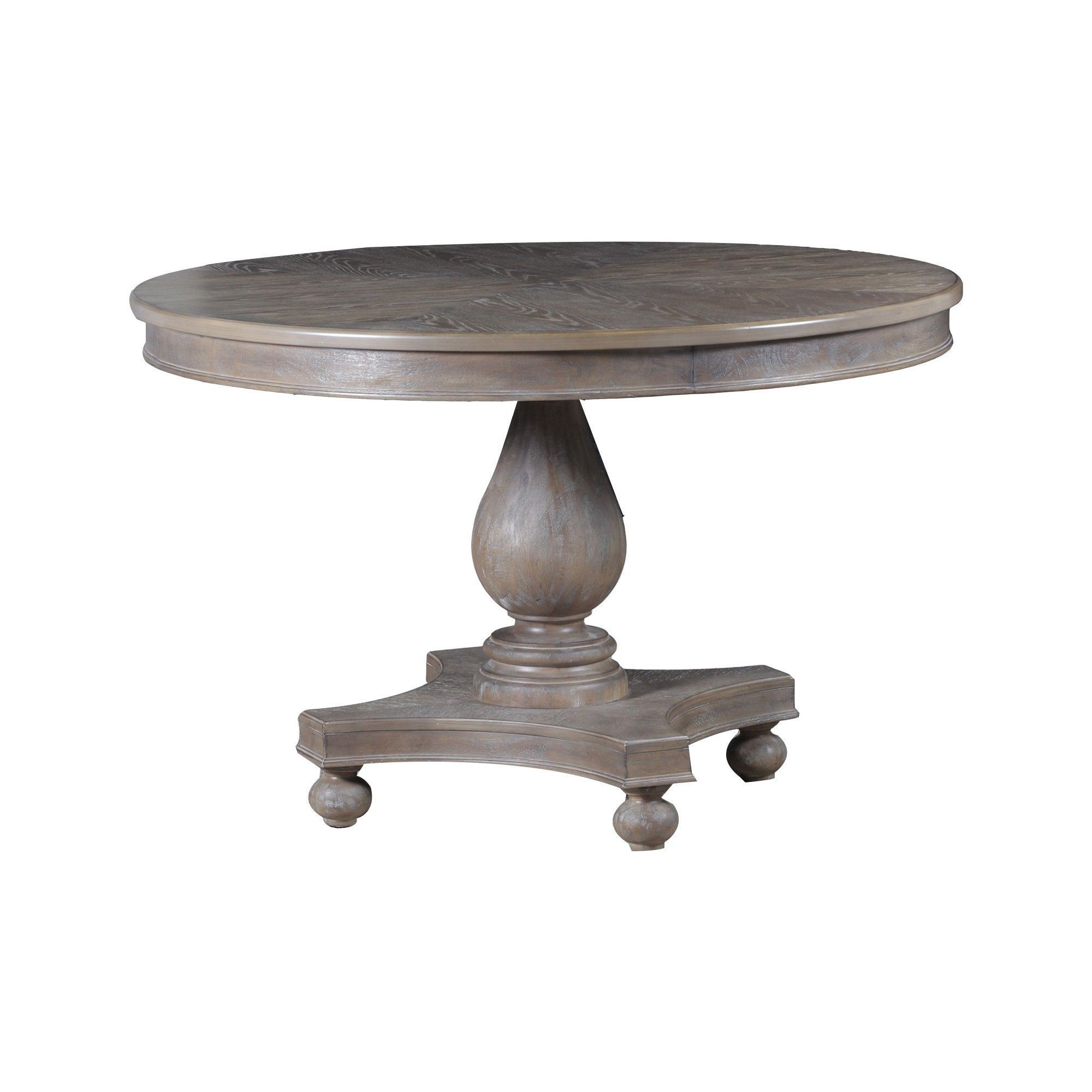 Olivia Round Dining Table – Distressed Gray Wash – Oak With Regard To Most Recently Released Gray Wash Lorraine Extending Dining Tables (View 2 of 25)