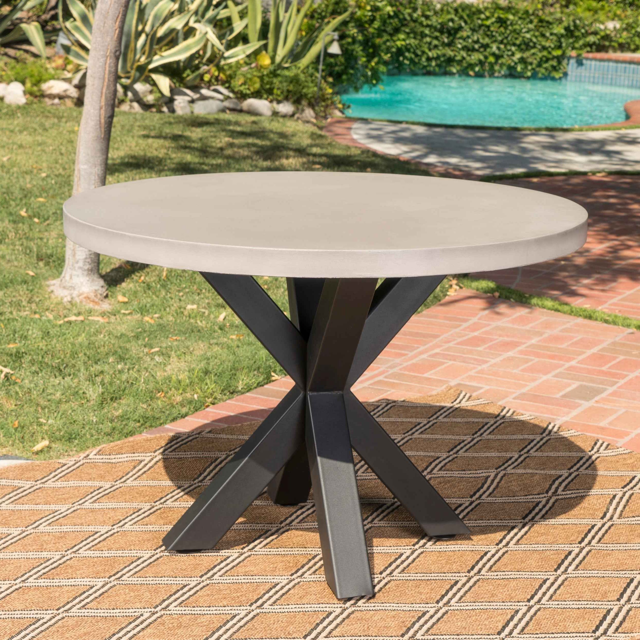 Oval Concrete Patio Table Outdoor Decorations Durable Pertaining To Popular Chapman Round Marble Dining Tables (Photo 10 of 25)