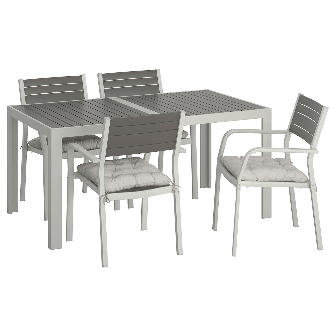 Table+4 Chairs W Armrests, Outdoor Själland Dark Grey, Kuddarna Grey In Most Popular Black Wash Banks Extending Dining Tables (View 16 of 25)