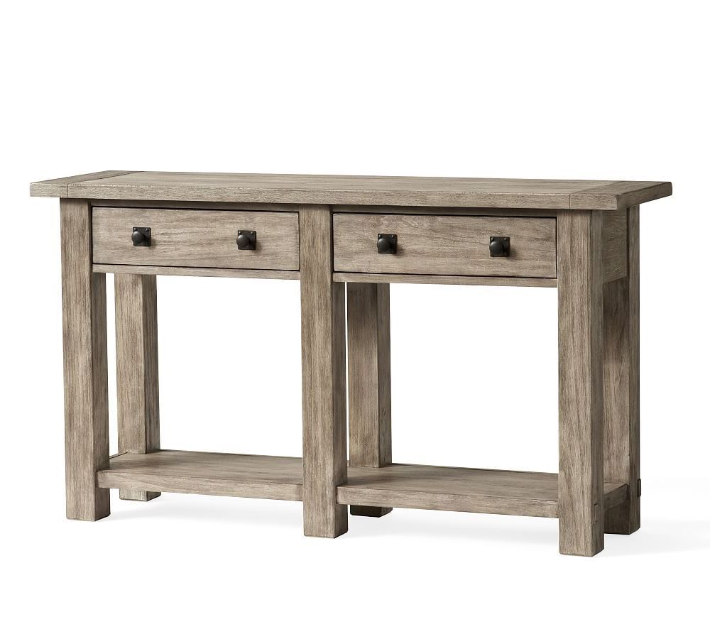 Trendy Gray Wash Benchwright Dining Tables Inside Benchwright Console Table, Rustic Mahogany Stain – Console (View 5 of 25)