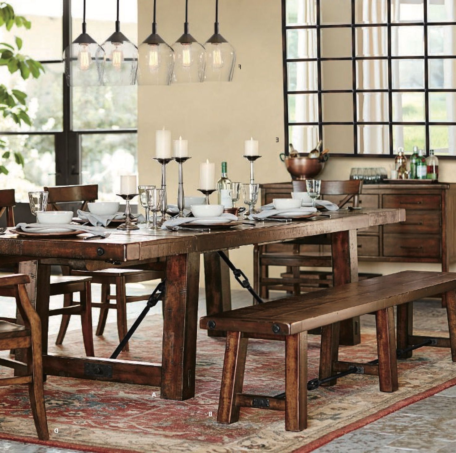 Well Known Rustic Mahogany Benchwright Dining Tables Throughout Benchwright Dining Table And Bench Shown In Rustic Mahogany (View 1 of 25)