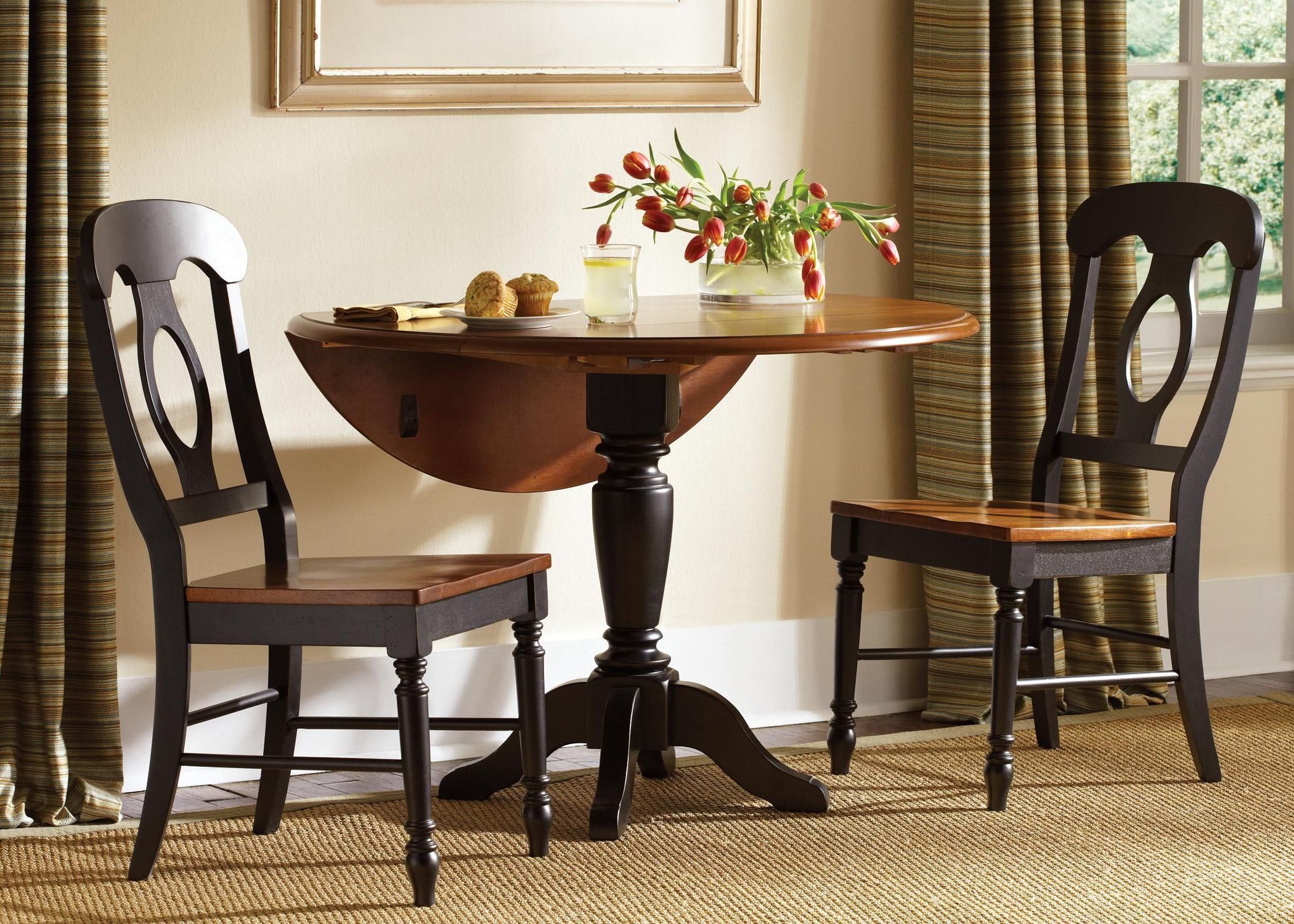 Well Known Salvaged Black Shayne Drop Leaf Kitchen Tables In Low Country Black Drop Leaf Pedestal Table & 2 Side Chairs (View 9 of 25)