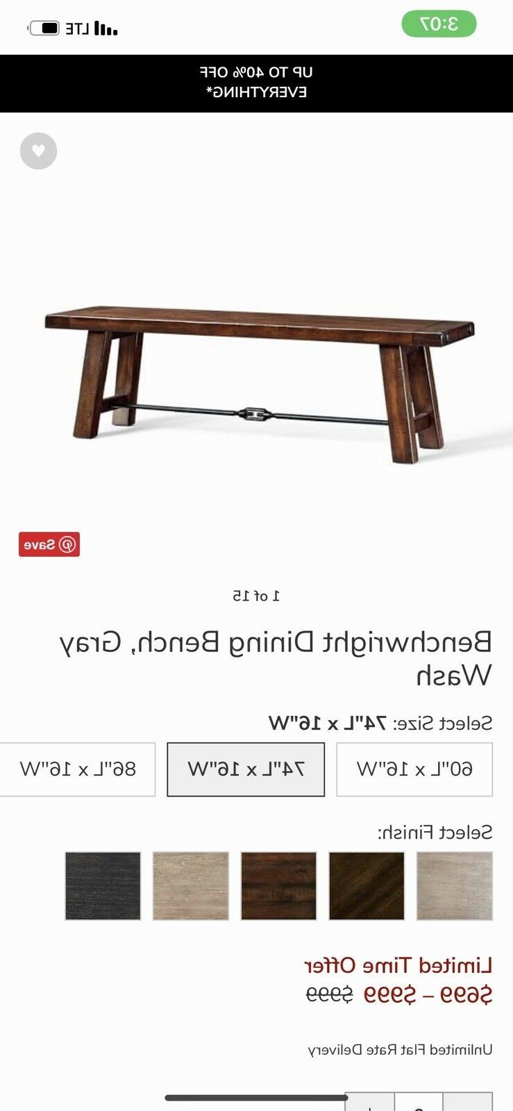 Well Liked Gray Wash Benchwright Dining Tables Within Pottery Barn Benchwright Mahagony Stained Dining Bench (View 21 of 25)