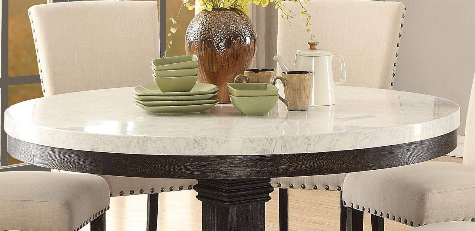 White Marble Top Black Round Dining Table Set 5 Pcs Acme Intended For Trendy Nolan Round Pedestal Dining Tables (View 20 of 25)