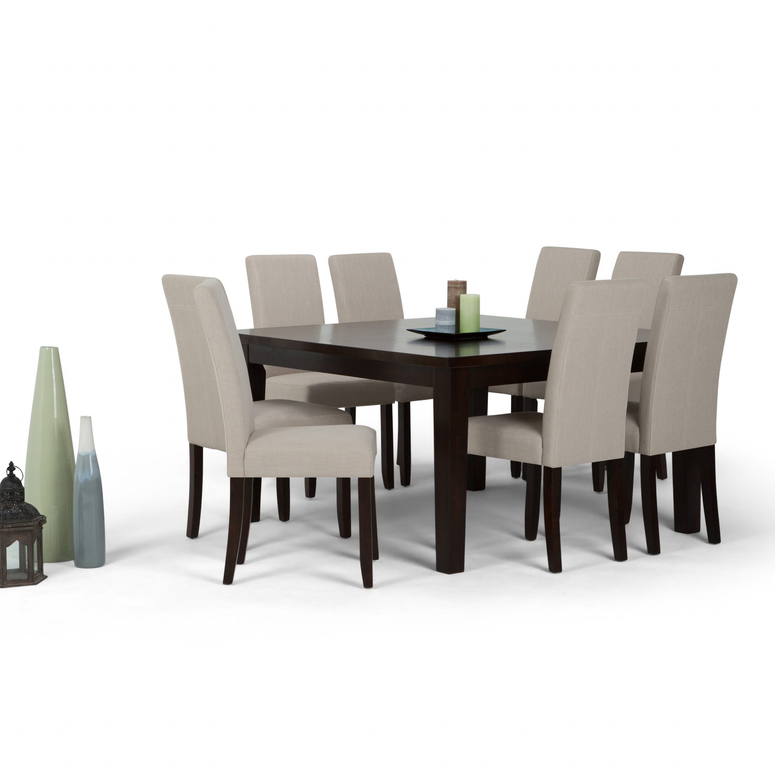 Wyndenhall Normandy Contemporary 9 Pc Dining Set With 8 Upholstered Parson  Chairs And 54 Inch Wide Table Inside Preferred Normandy Extending Dining Tables (View 24 of 25)