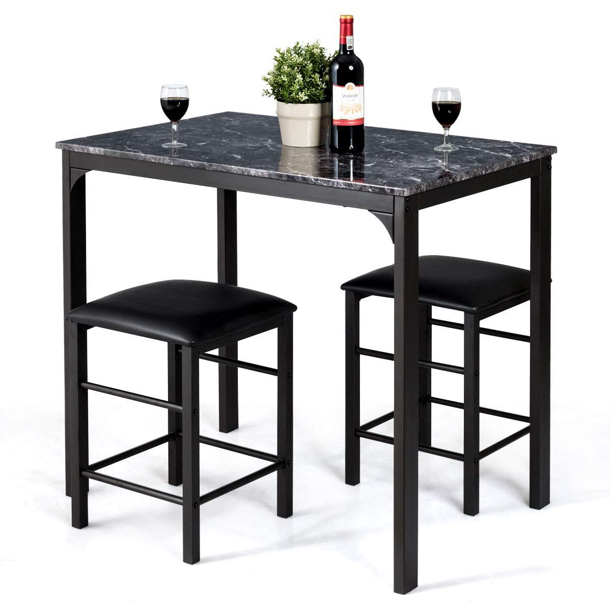 2019 Giantex 3 Pcs Dining Table And Chairs Set With Faux Marble Tabletop 2  Chairs Contemporary Dining Table Set For Home Or Hotel Dining Room, Kitchen  Or Inside 3 Pieces Dining Tables And Chair Set (View 3 of 25)