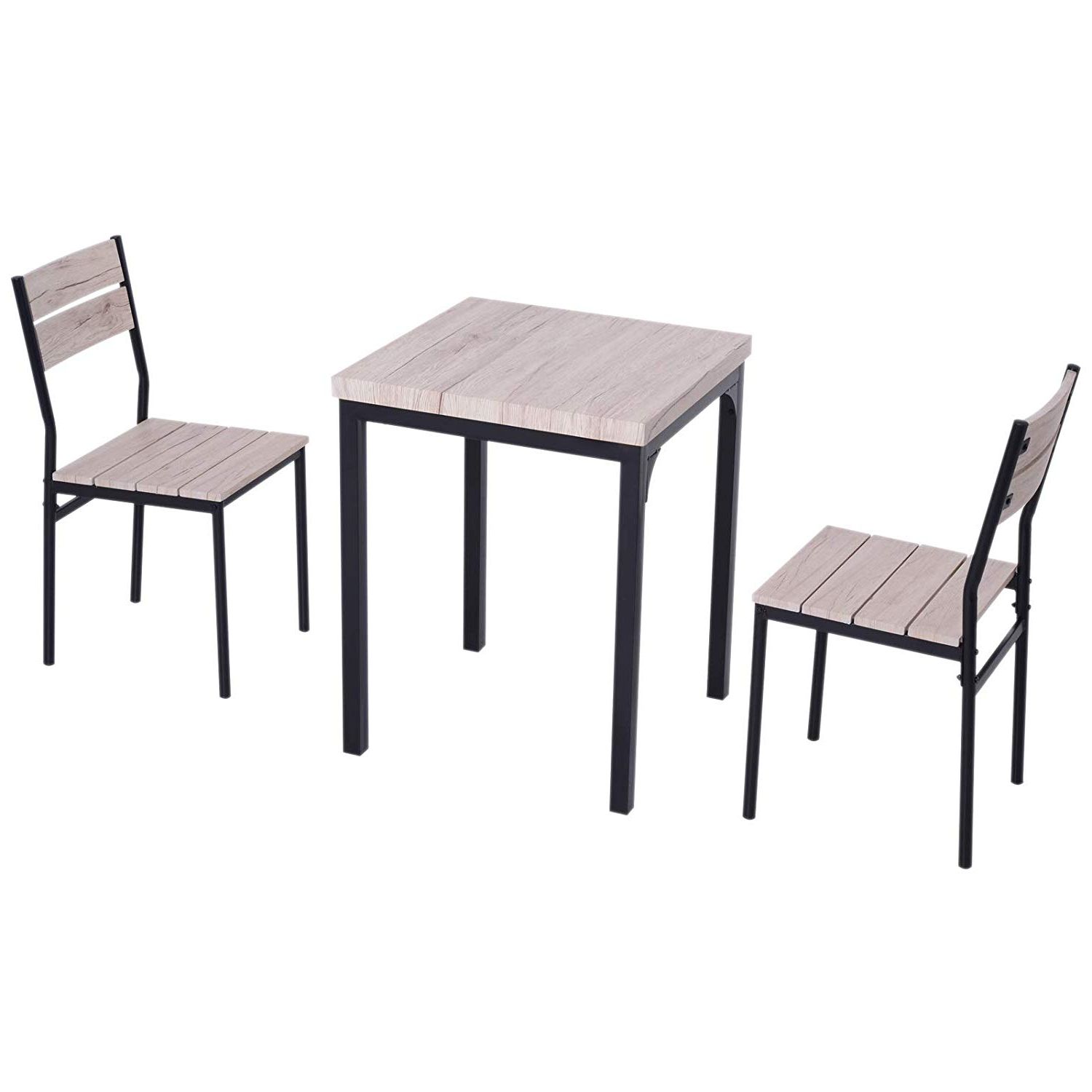 3 Pieces Dining Tables And Chair Set For Recent Homcom 3 Pieces Compact Dining Table 2 Chairs Set Wooden Metal Legs Bistro  Cafe Kitchen Breakfast Bar Home Furniture (Photo 18 of 25)