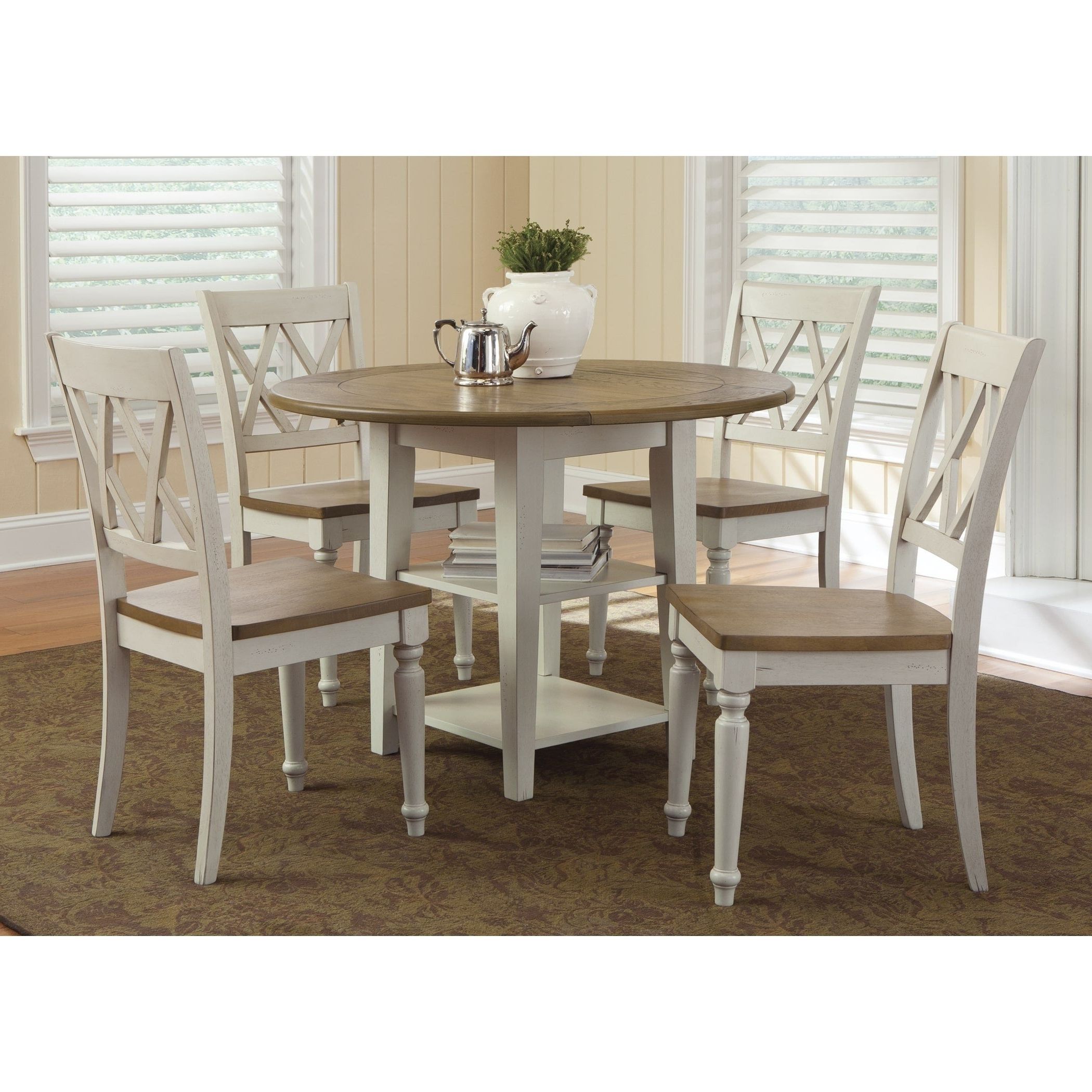 Al Fresco Two Tone Transitional Drop Leaf Leg Table – Antique White Inside 2019 Transitional Antique Walnut Drop Leaf Casual Dining Tables (View 21 of 25)