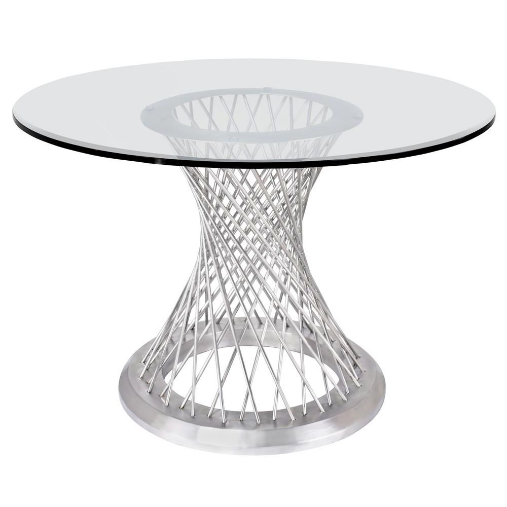 Armen Living Calypso Glass Dining Table Lccpdibabs – The Inside Well Known Dining Tables With Brushed Stainless Steel Frame (Photo 17 of 25)