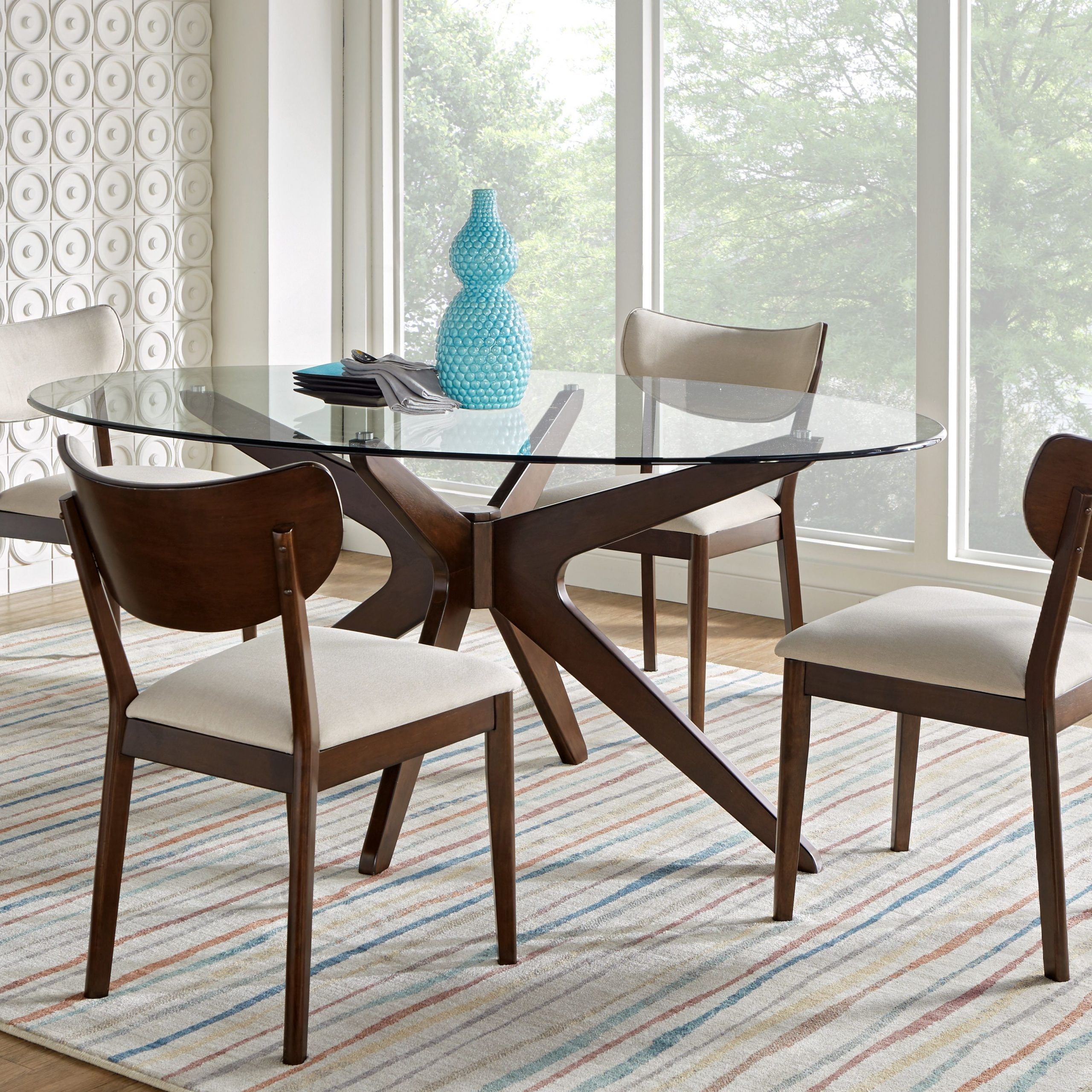 Artefac Contemporary Casual Dining Tables Regarding Most Recently Released Delmon Walnut 5 Pc Oval Dining Set (Photo 1 of 25)
