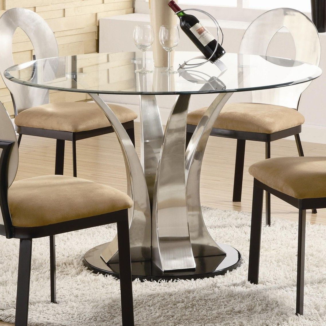 Awesome Modern Glass Top Dining Table With Chrome Metal Regarding Latest Eames Style Dining Tables With Chromed Leg And Tempered Glass Top (View 15 of 25)