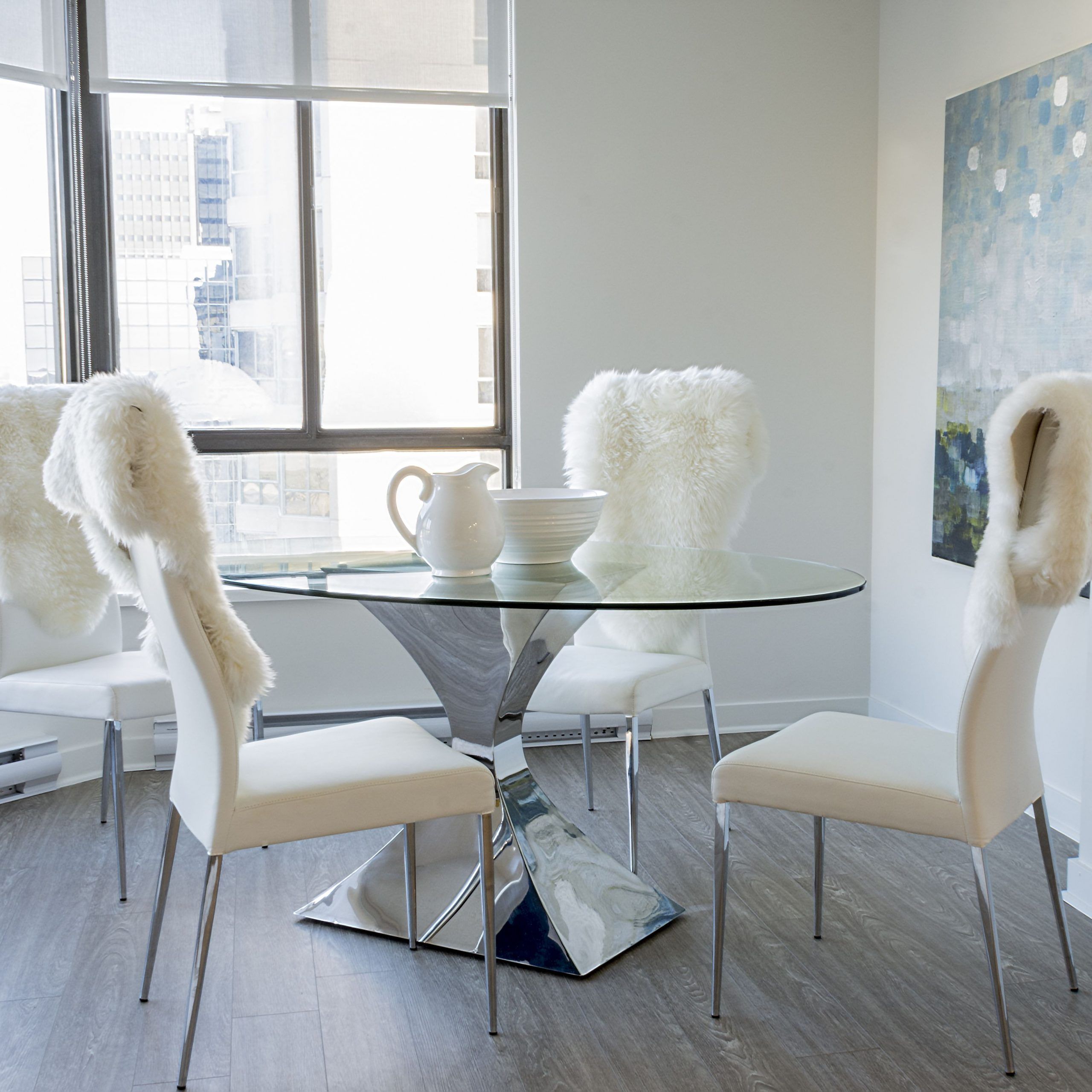 Best And Newest Glass Top Condo Dining Tables For Condo Dining With A View. We Used A Glass Oval Table Top To (Photo 1 of 25)