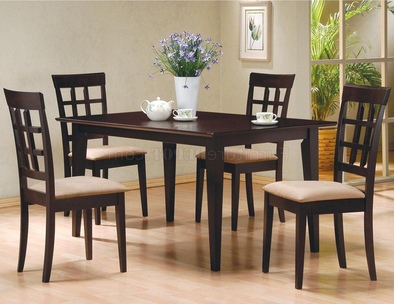 Cappuccino Finish Elegant Dinette With Soft Microfiber Seats In Most Up To Date Medium Elegant Dining Tables (View 18 of 25)