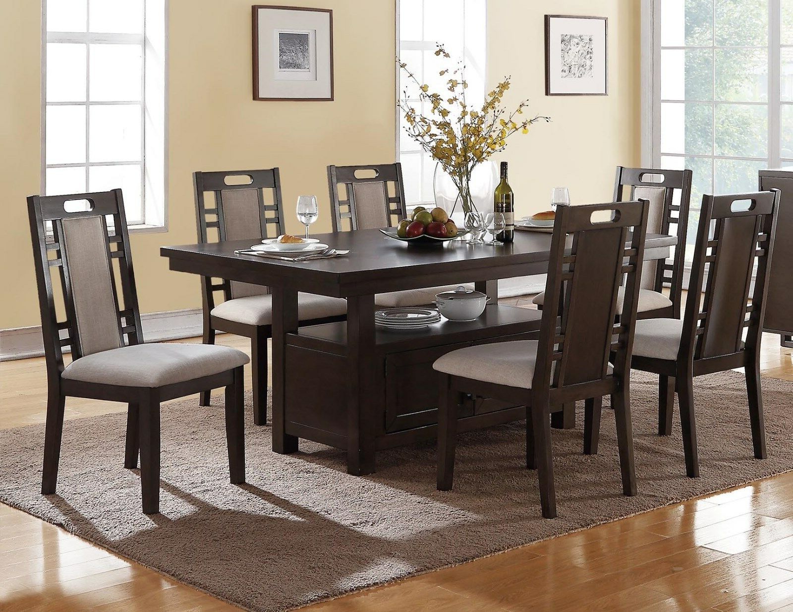 Charcoal Transitional 6 Seating Rectangular Dining Tables With Regard To Famous Transitional Camden 7pc Charcoal Gray Wood Dining Table Set W/ Storage  Cabinet (Photo 19 of 25)