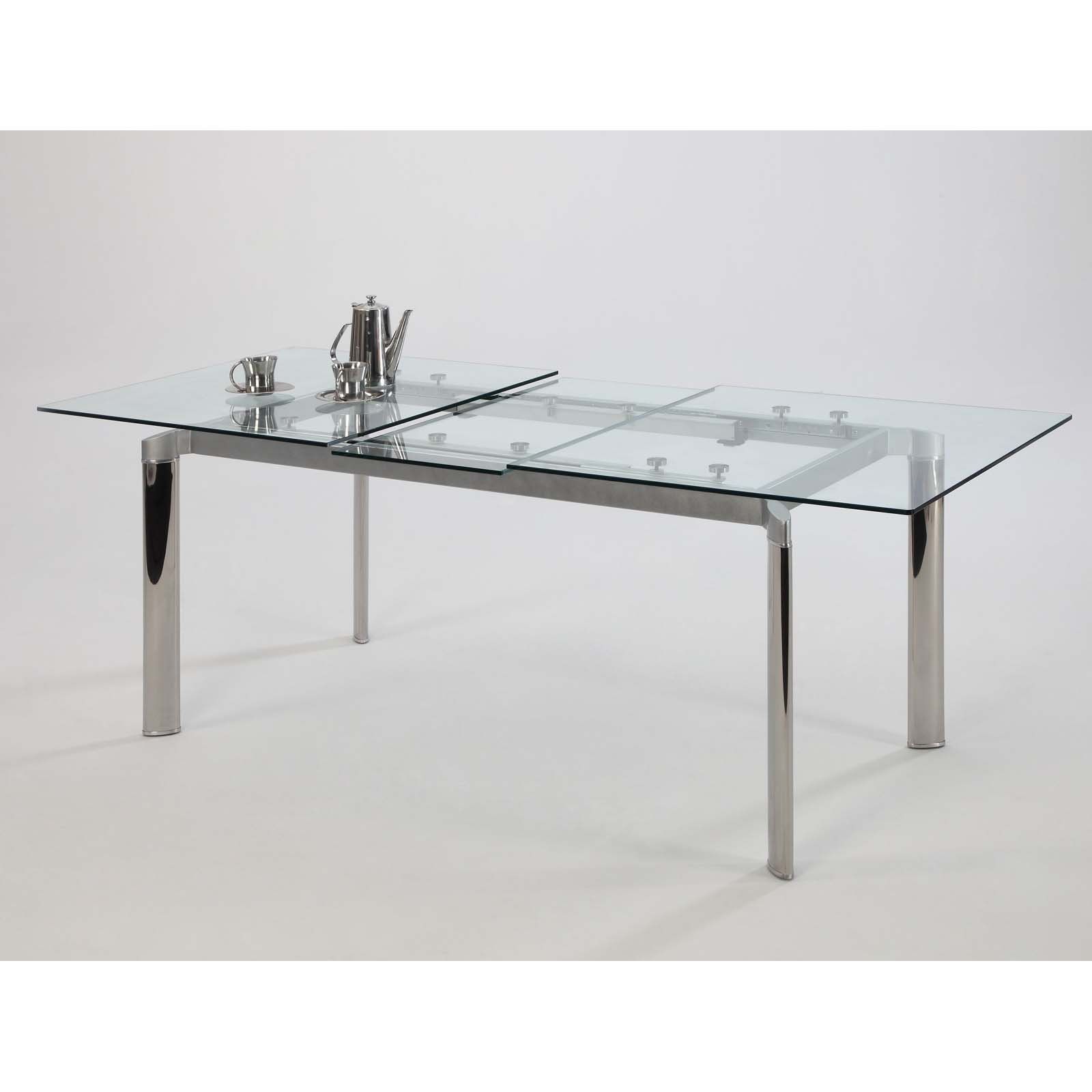 Chintaly Tara Pop Up Extension Glass Dining Table – Walmart For Latest Modern Glass Top Extension Dining Tables In Stainless (View 23 of 25)