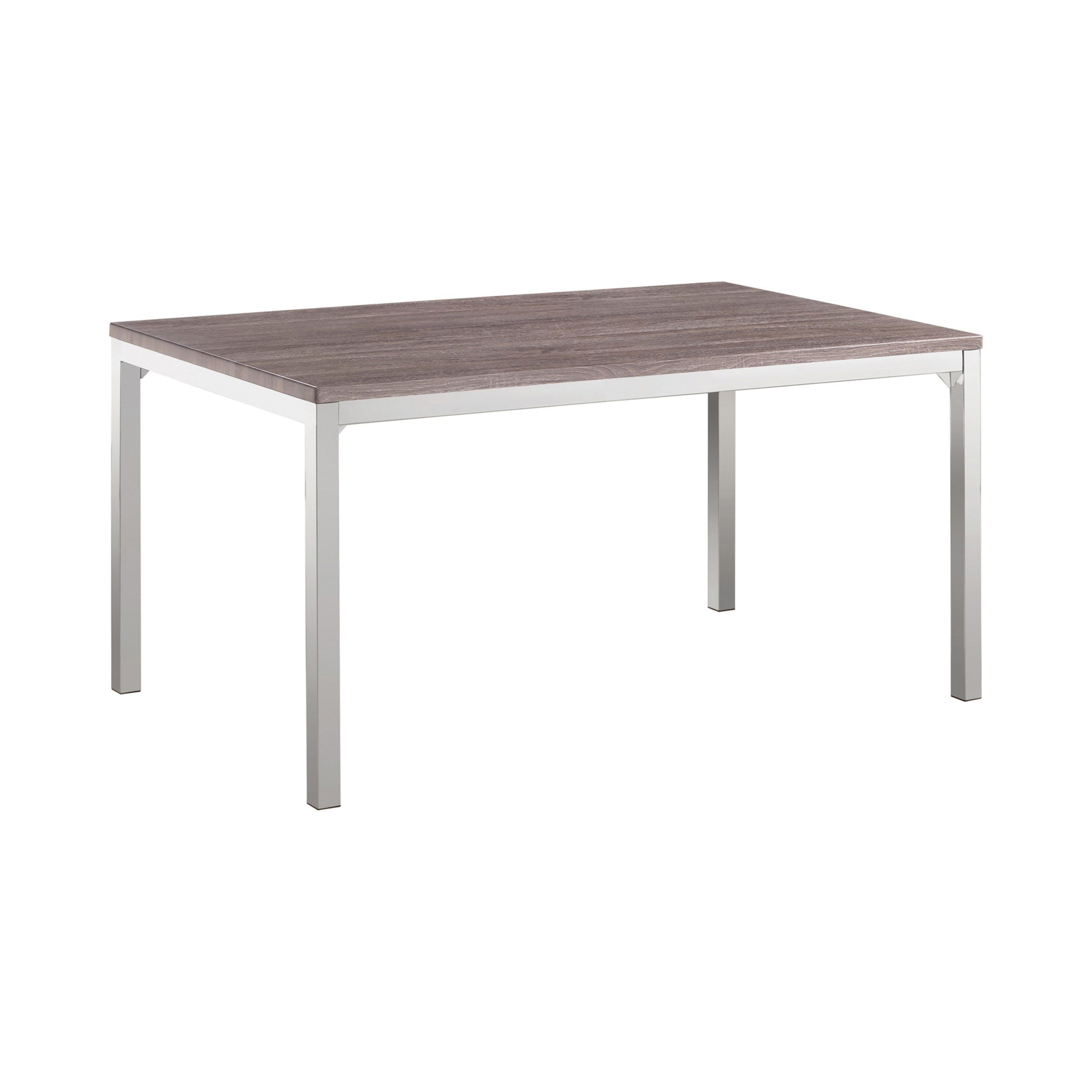 Chrome Contemporary Square Casual Dining Tables For Well Liked Mckenzie Rectangular Dining Table Weathered Grey And Chrome (Photo 10 of 25)