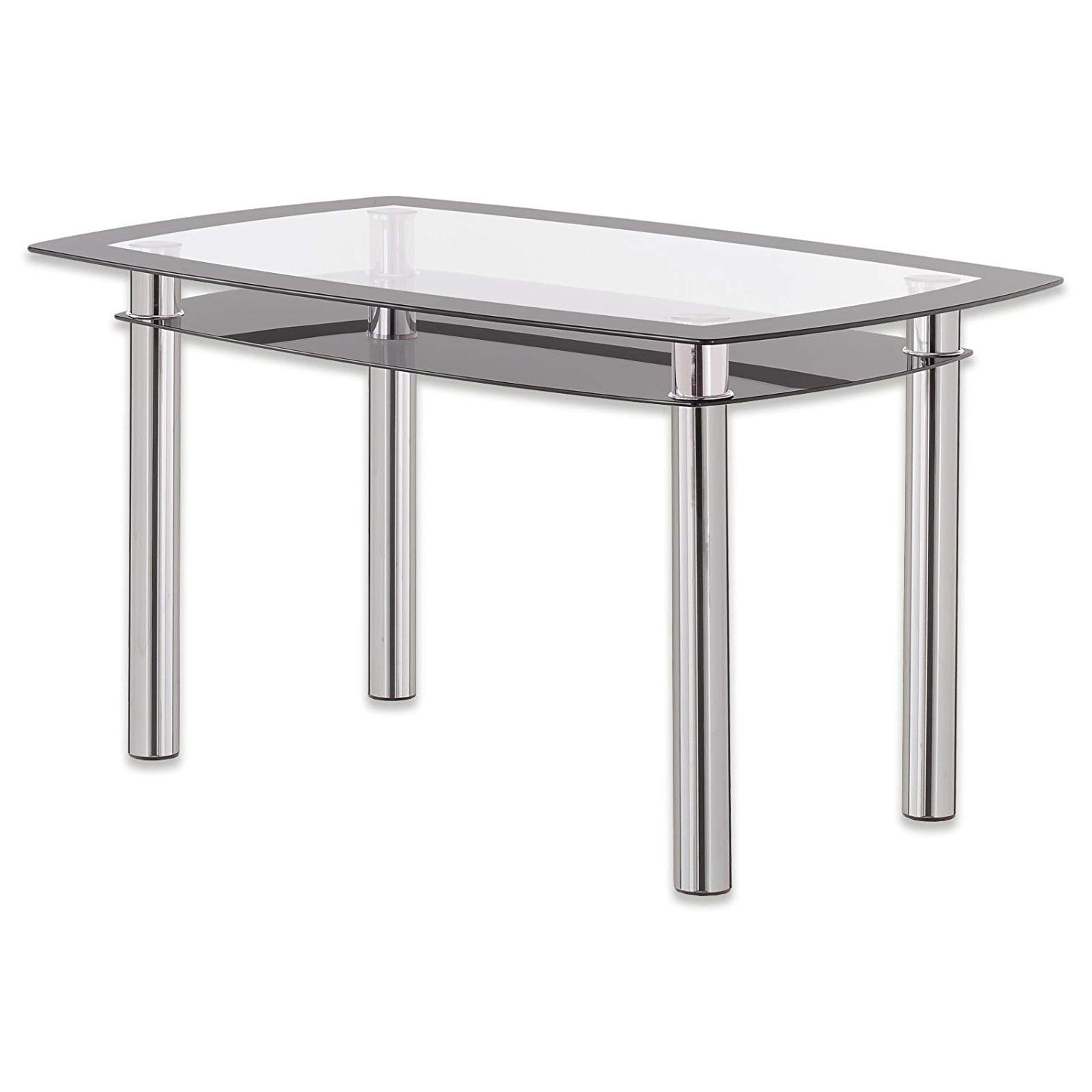 Chrome Dining Tables With Tempered Glass With Regard To Fashionable Carla Dining Table – Tempered Glass – Black Chrome: Amazon (View 24 of 25)