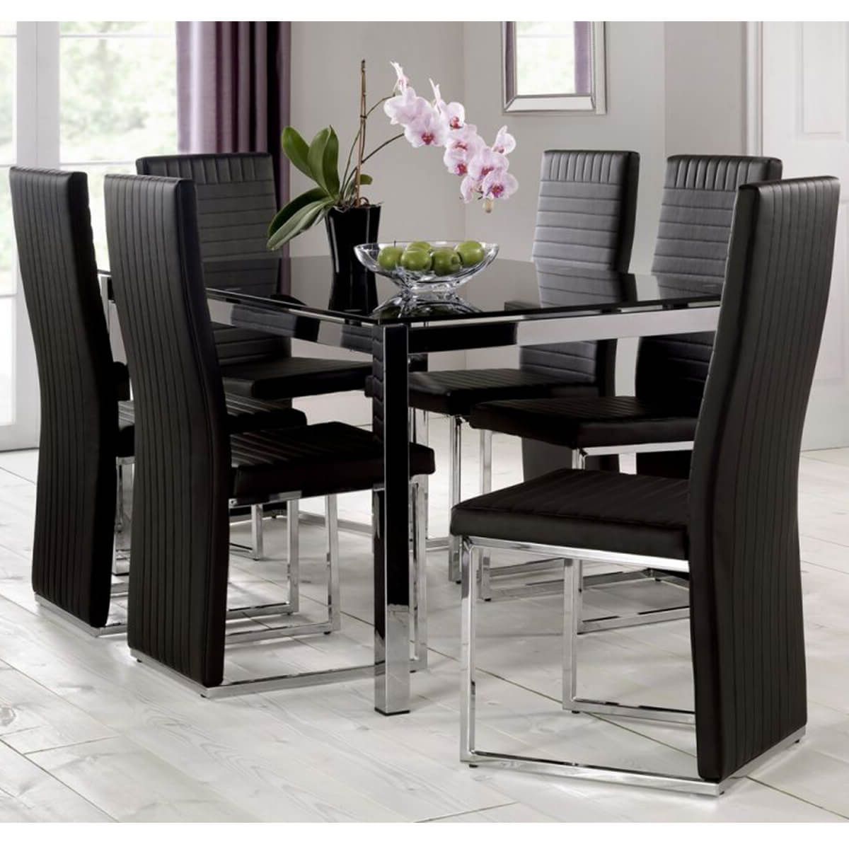 Contemporary 6 Seating Rectangular Dining Tables Inside Most Up To Date Tempo Black Dining Table With Black Chairs (View 8 of 25)