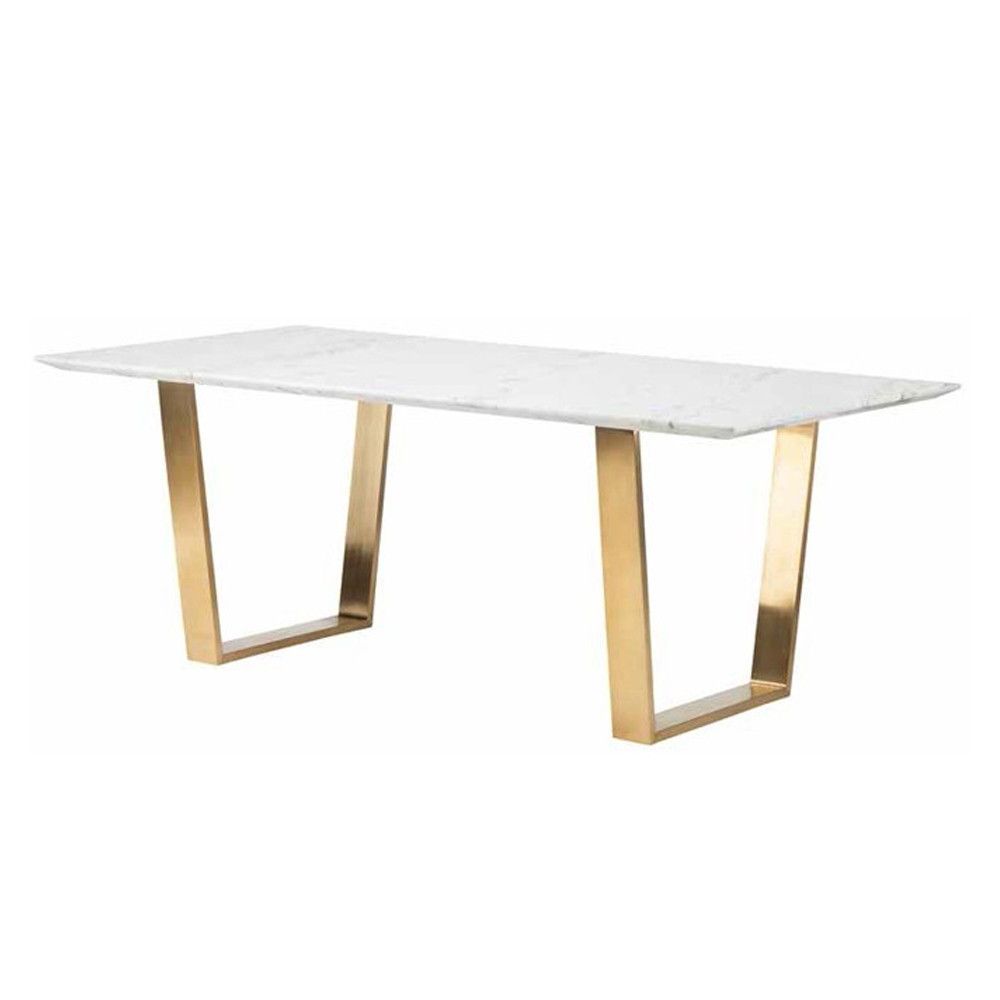 Current A Simple Yet Exquisite White Marble Dining Table With With Dining Tables With Brushed Gold Stainless Finish (View 2 of 25)