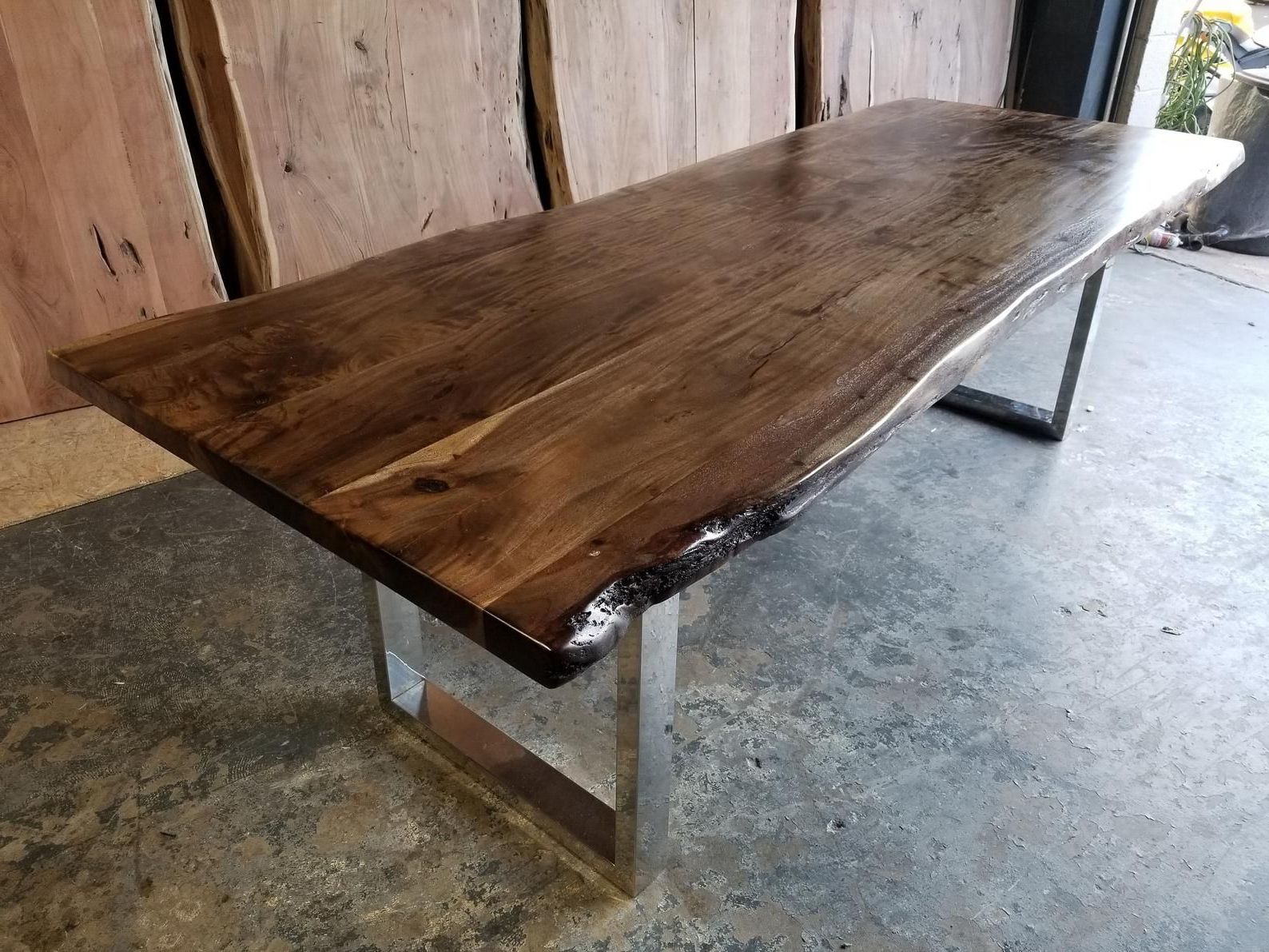 Current Unique Acacia Wood Dining Tables Pertaining To 101"l Handcrafted, Cool Toned Live Edge Acacia Wood Dining (Photo 8 of 25)