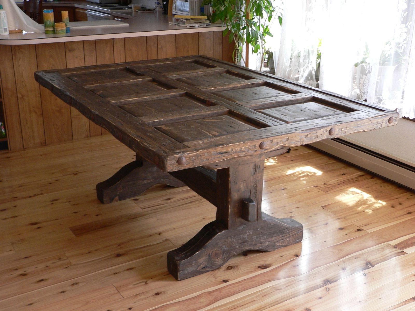 Custom Southwest Distressed Dining Room Table, With Glass Intended For Fashionable Rustic Pine Small Dining Tables (Photo 5 of 25)