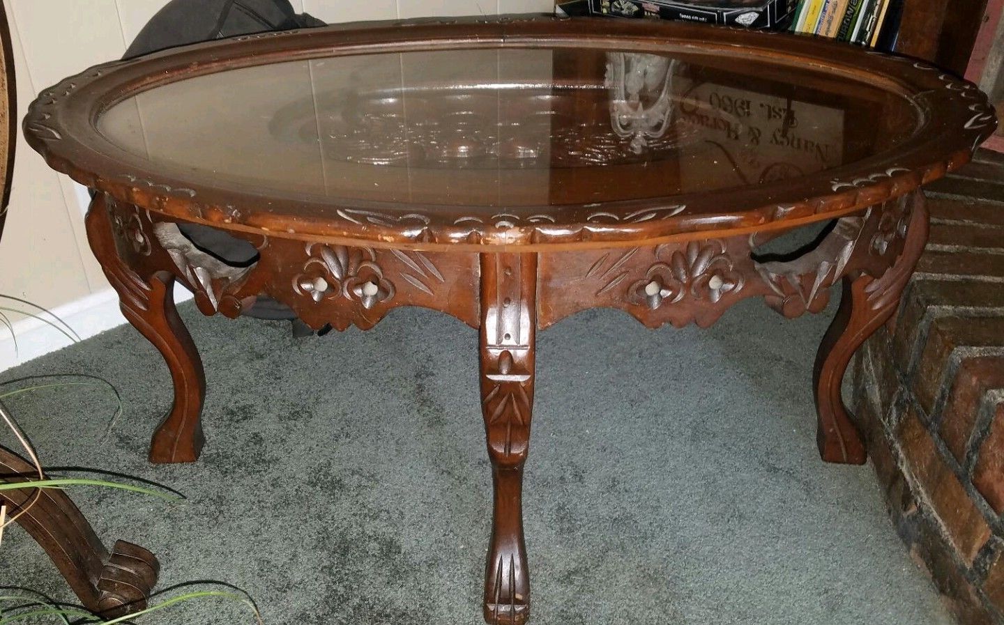 Details About Rare 's Antique Vintage Carved Love Bird Glass Inside Most Popular Eames Style Dining Tables With Chromed Leg And Tempered Glass Top (View 25 of 25)